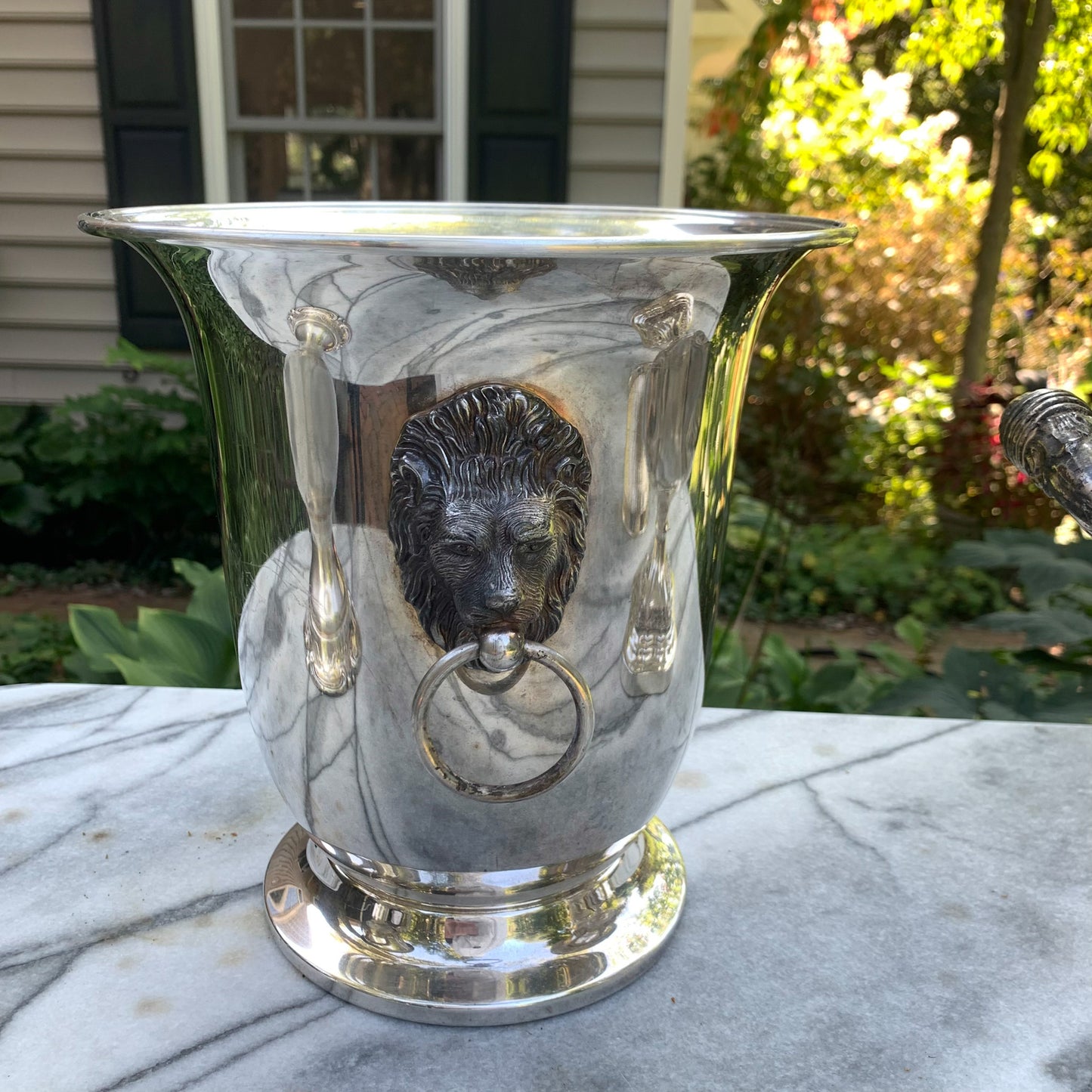 Vintage Silver Lion head Handled Wine Bucket