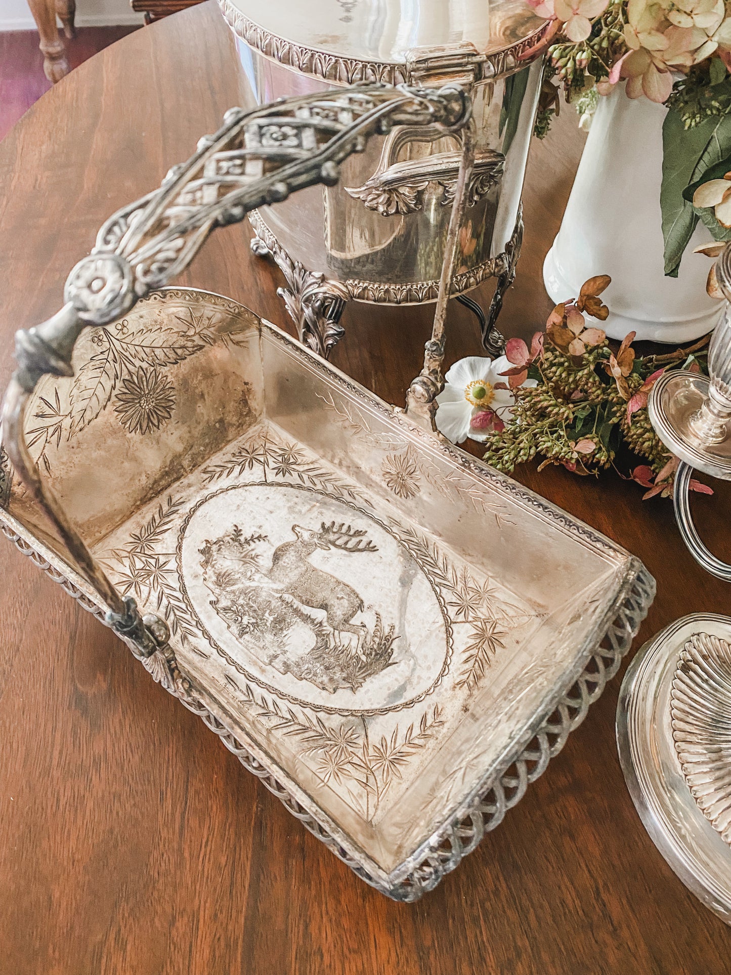 Fabulous Detailed Antique Quadroupleplate Buck Basket