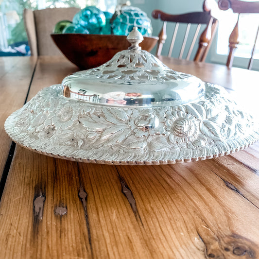 Outstanding Antique Silver Repousse Flower Frog