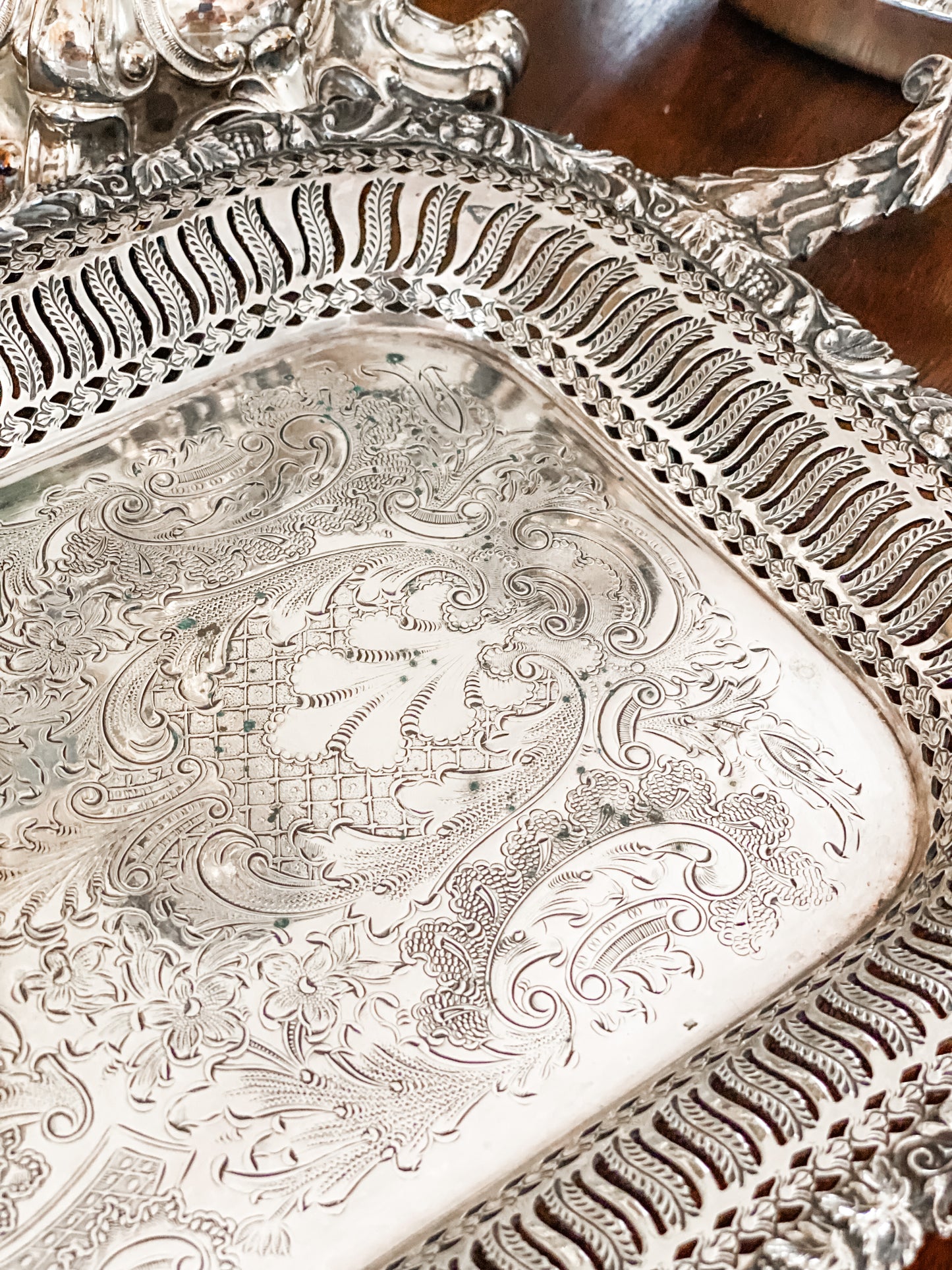 Outstanding English Antique 2 Foot Rectangular Pierced Tray