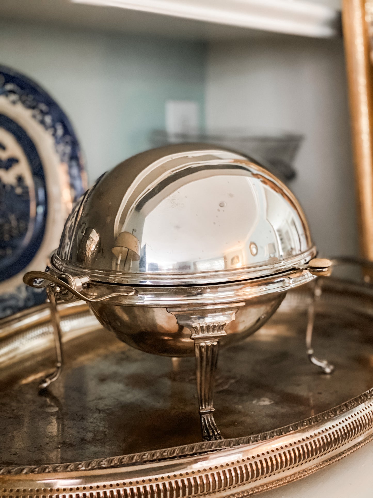 Antique Revolving Dome Silver Server (on the right )