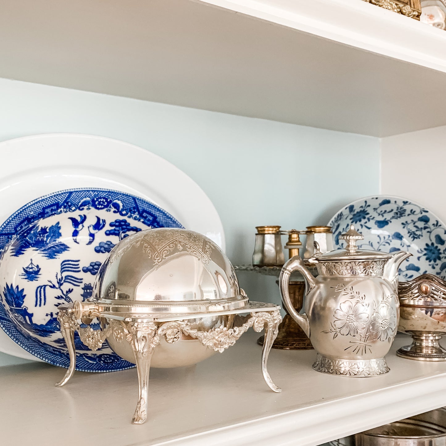 Antique Silver Plate Revolving Dome Server