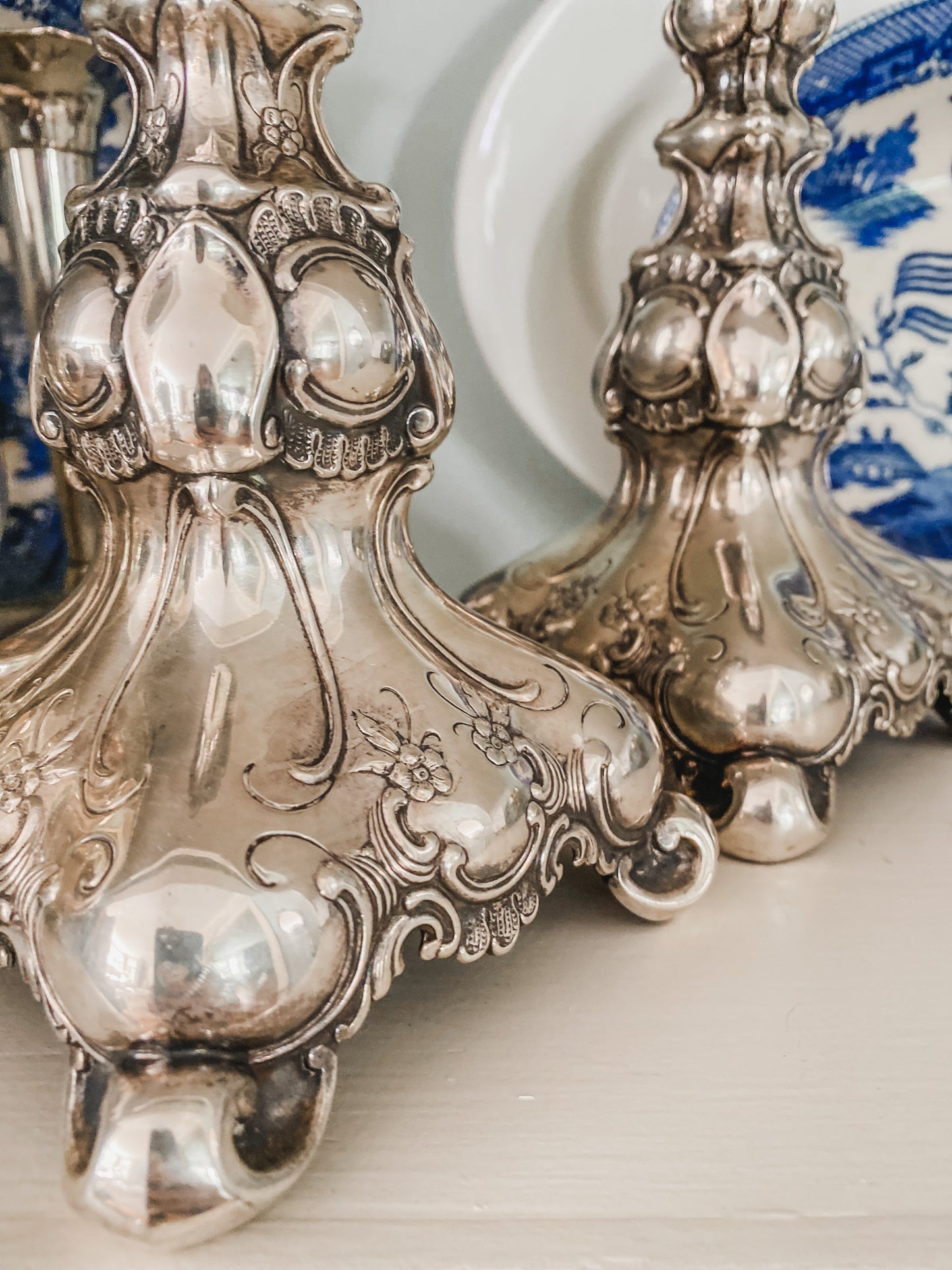 Gorgeous Antique Swedish Repousse Candlesticks