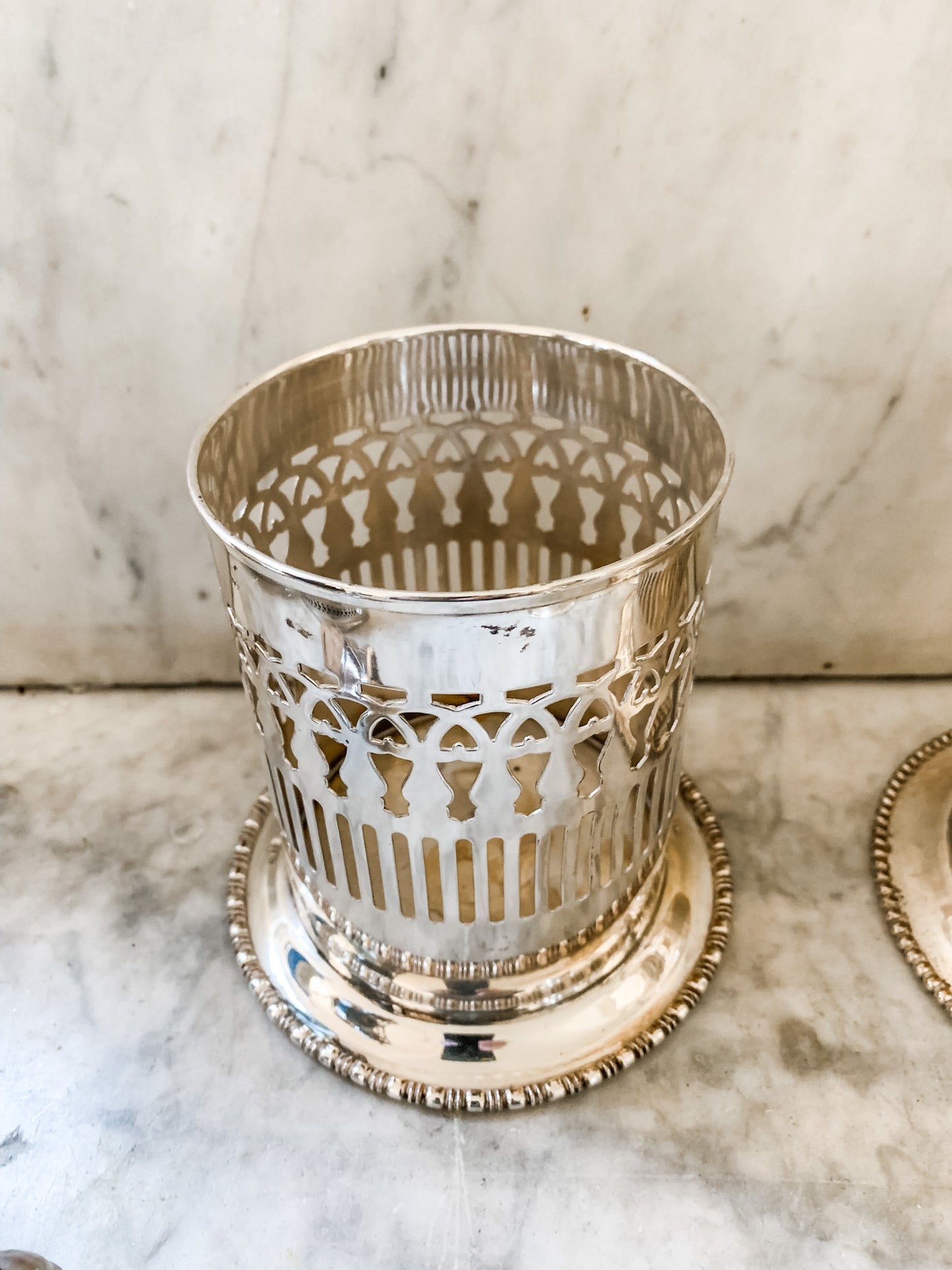 Very large Reticulated Antique Silver Bottle Holders