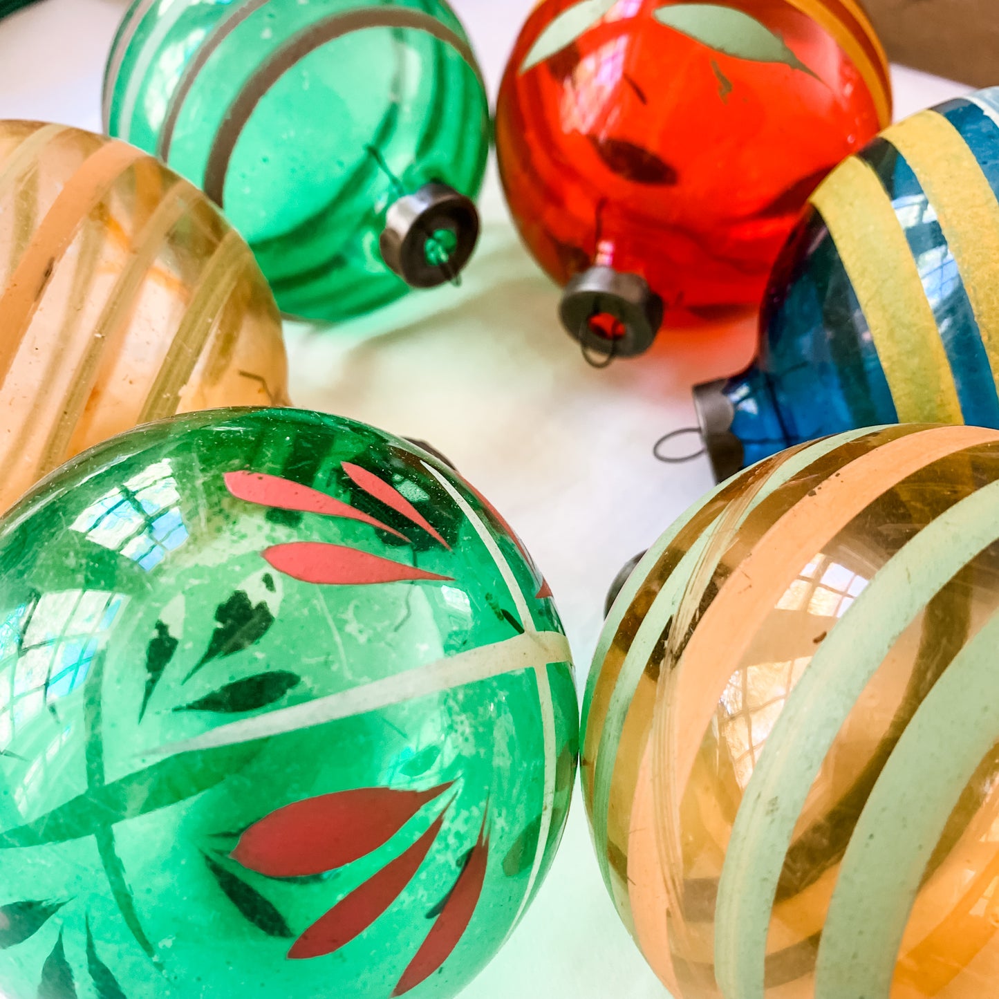 6 Large Antique  Transluscent Glass Balls