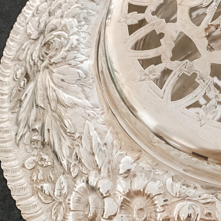 Outstanding Antique Silver Repousse Flower Frog