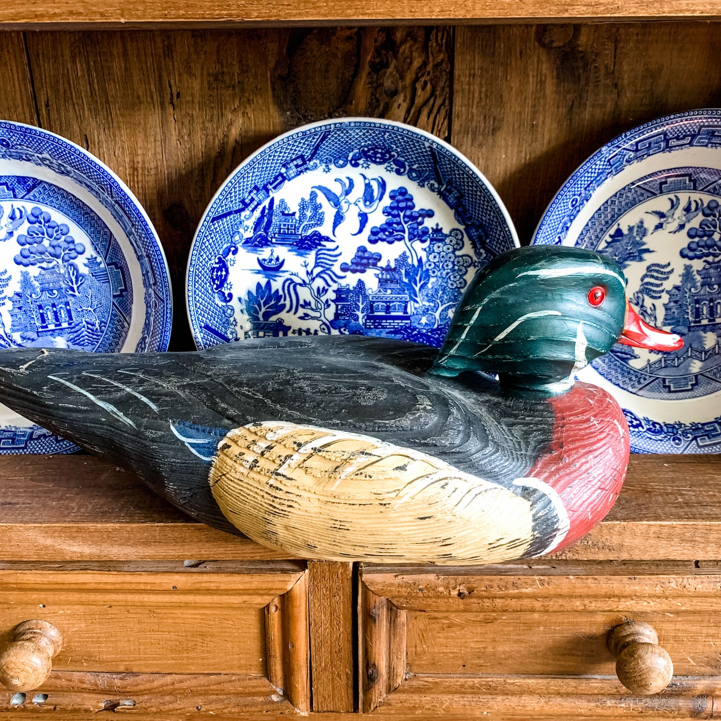 Beautiful Red Billed Duck Decoy, hand carved and signed