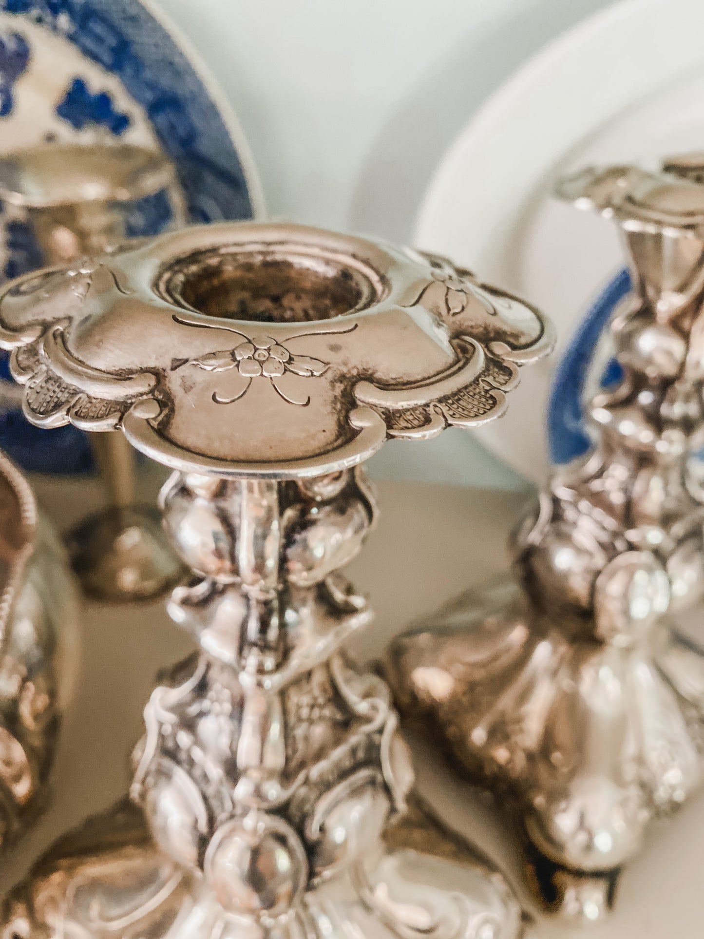 Gorgeous Antique Swedish Repousse Candlesticks