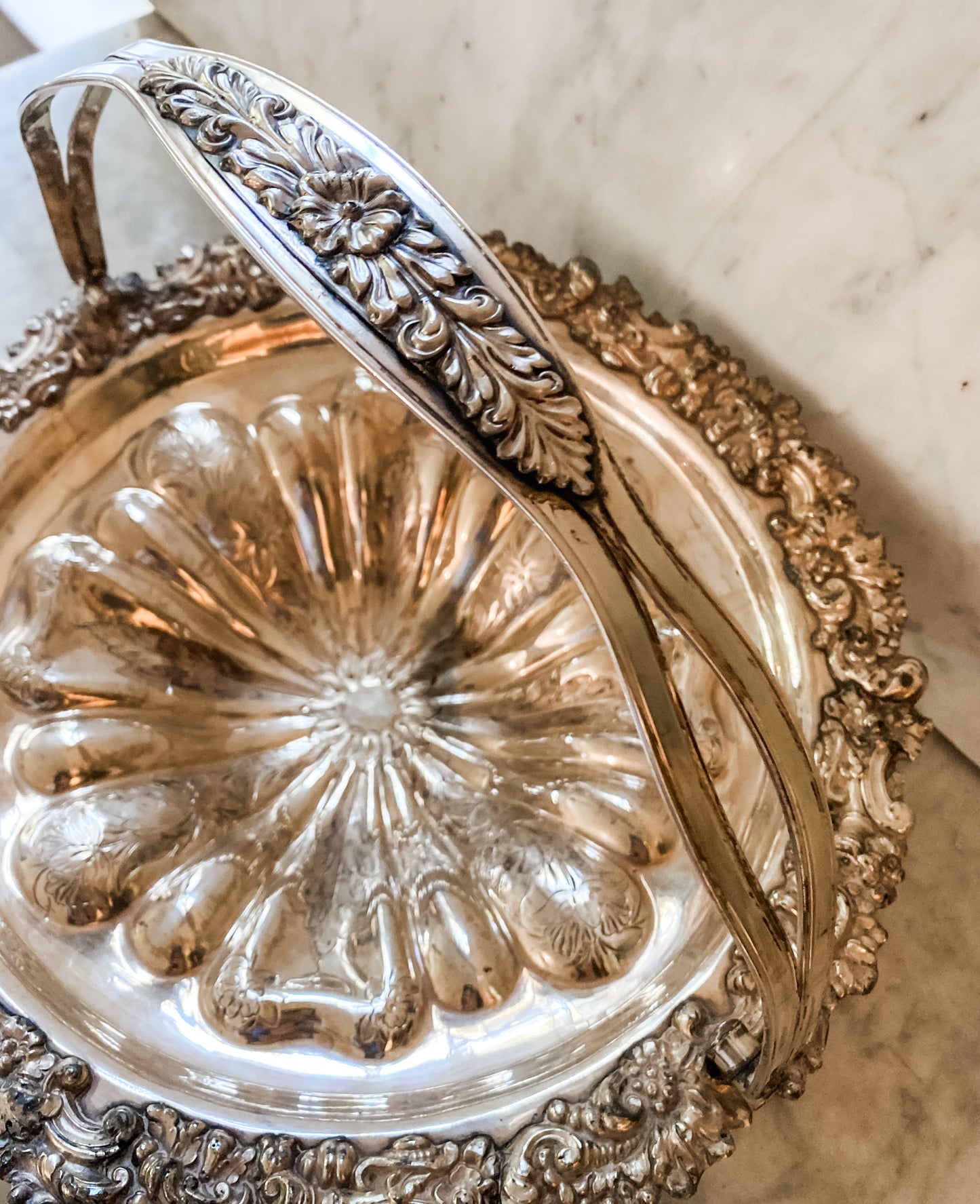 Flower Shaped Antique Silver Basket