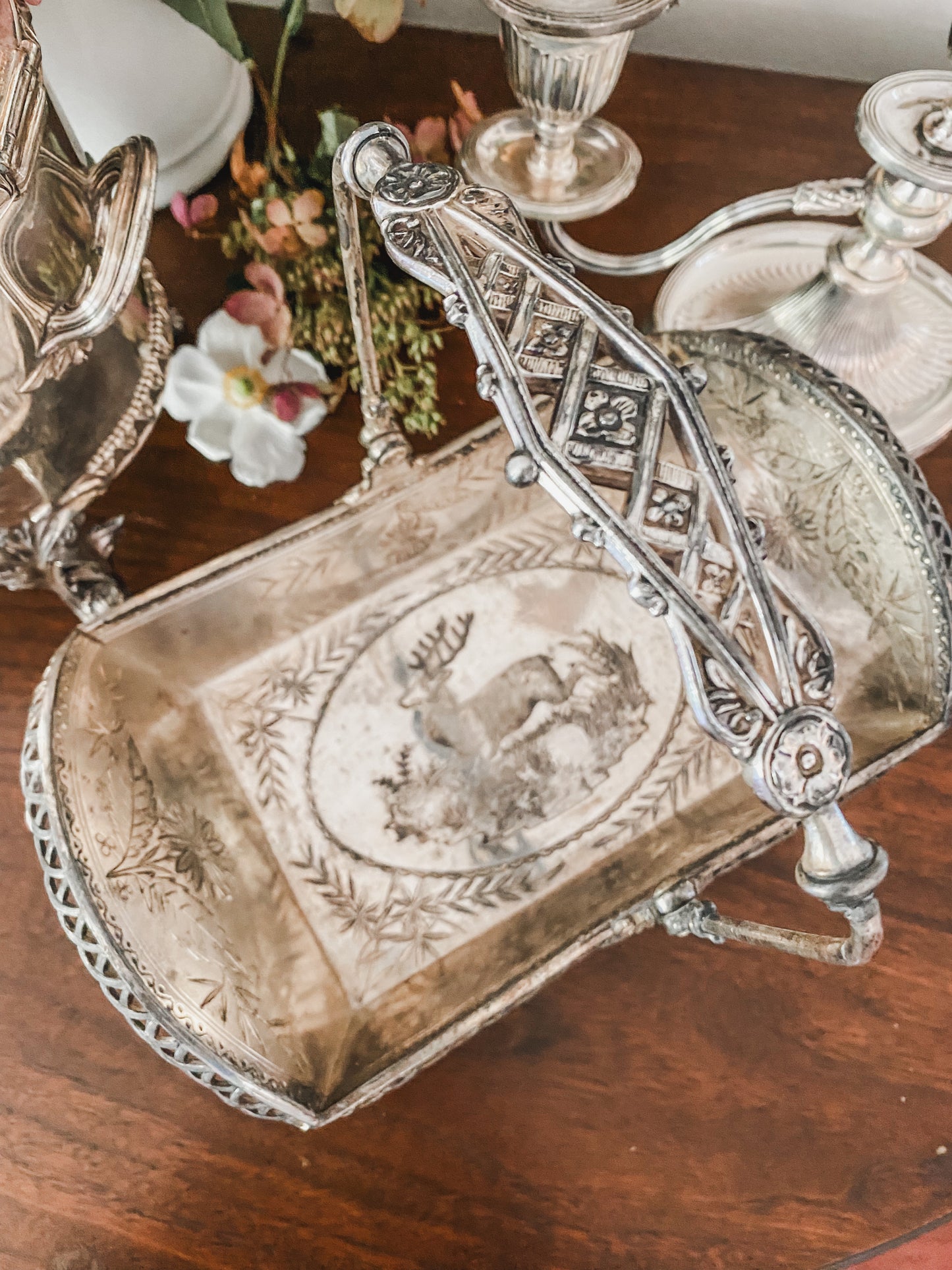 Fabulous Detailed Antique Quadroupleplate Buck Basket