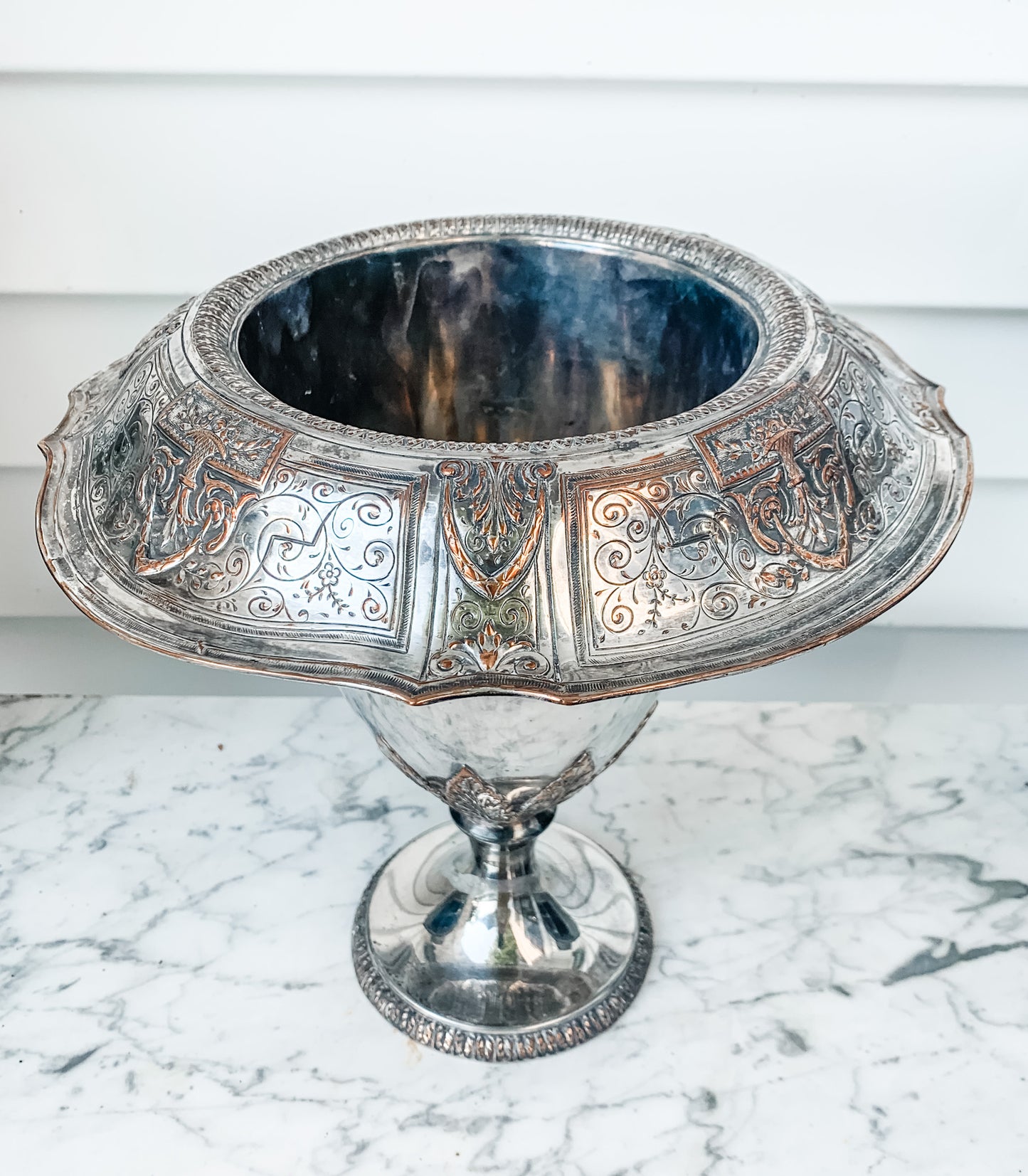 Antique Repousse Pedestal Vase