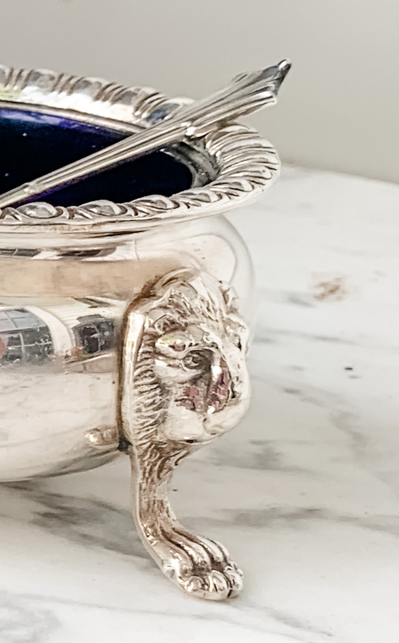 2 Antique English Salt Cellars with Spoons and Trays