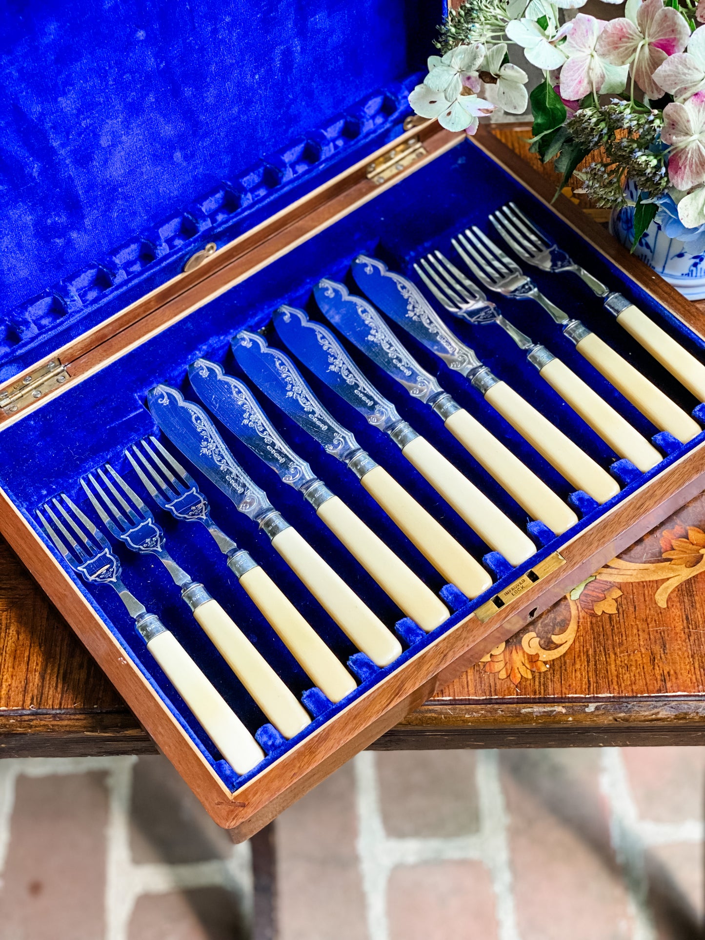 Engraved Antique English Flatware with Service for Six
