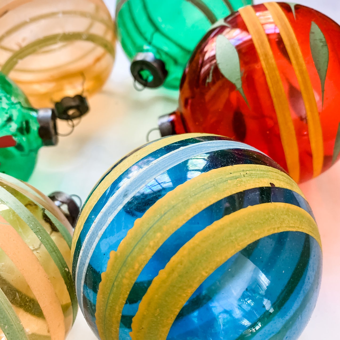 6 Large Antique  Transluscent Glass Balls