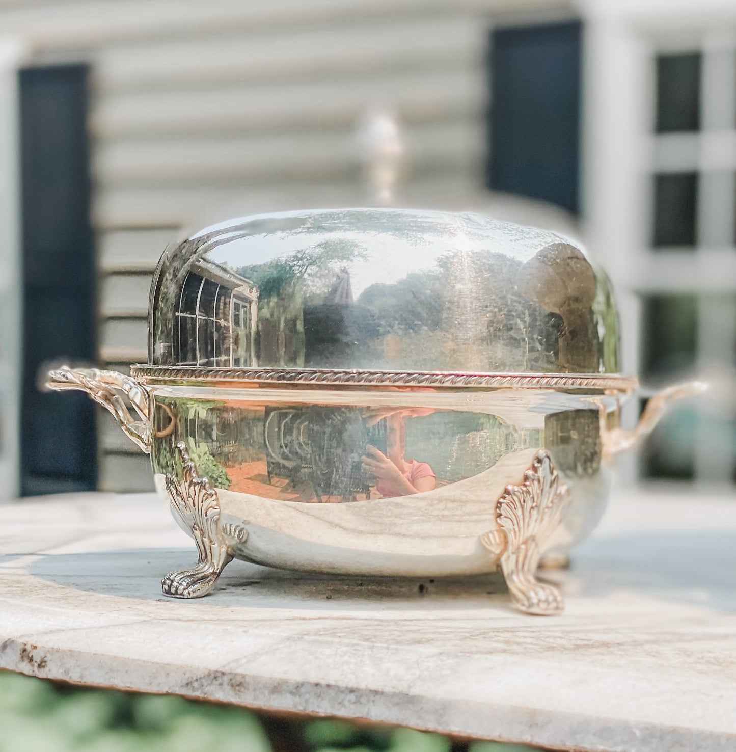 Antique Silver Dome Lid Server