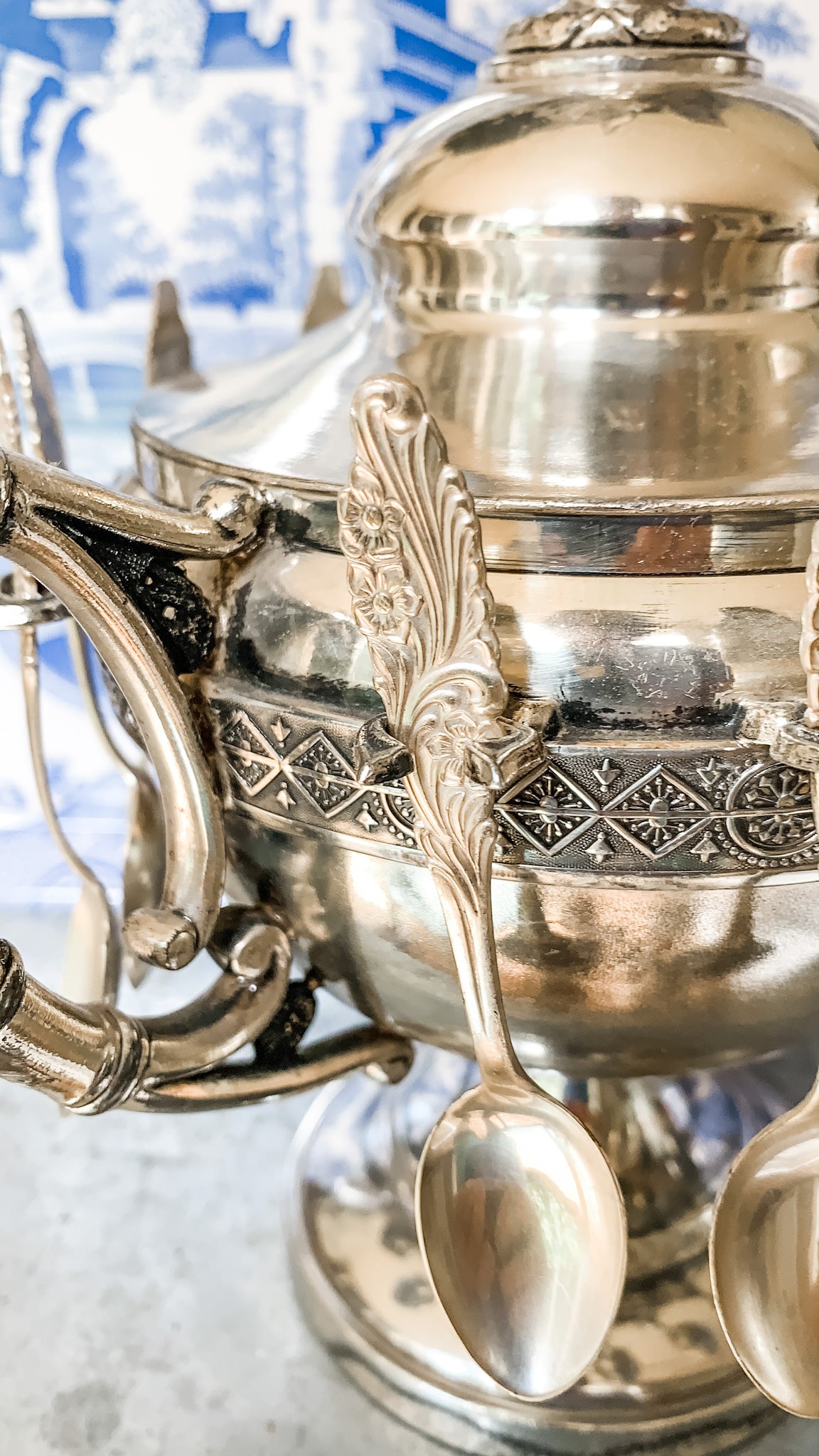 Awesome Antique Butterfly Sugar Bowl with Spoons