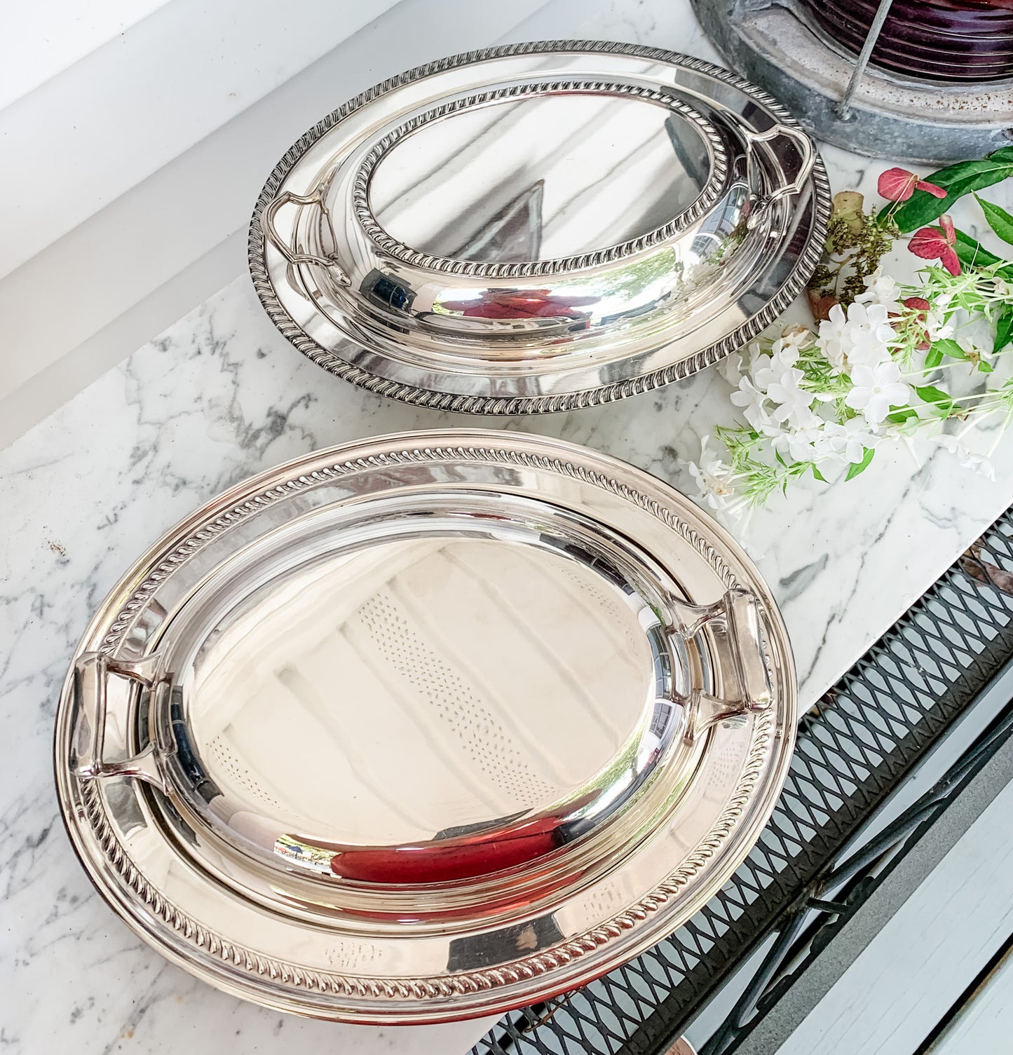 2 High Quality Antique Covered Servers