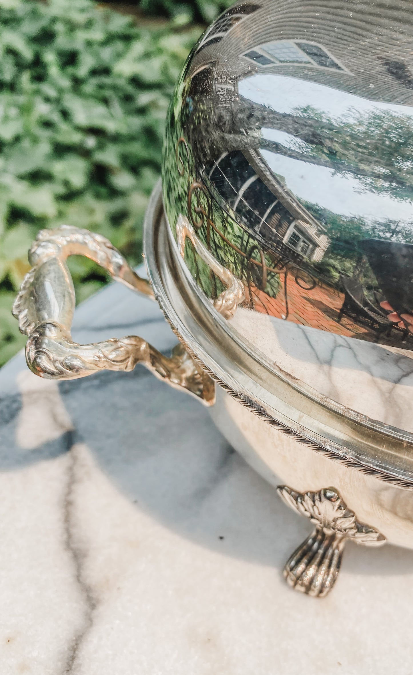 Antique Silver Dome Lid Server