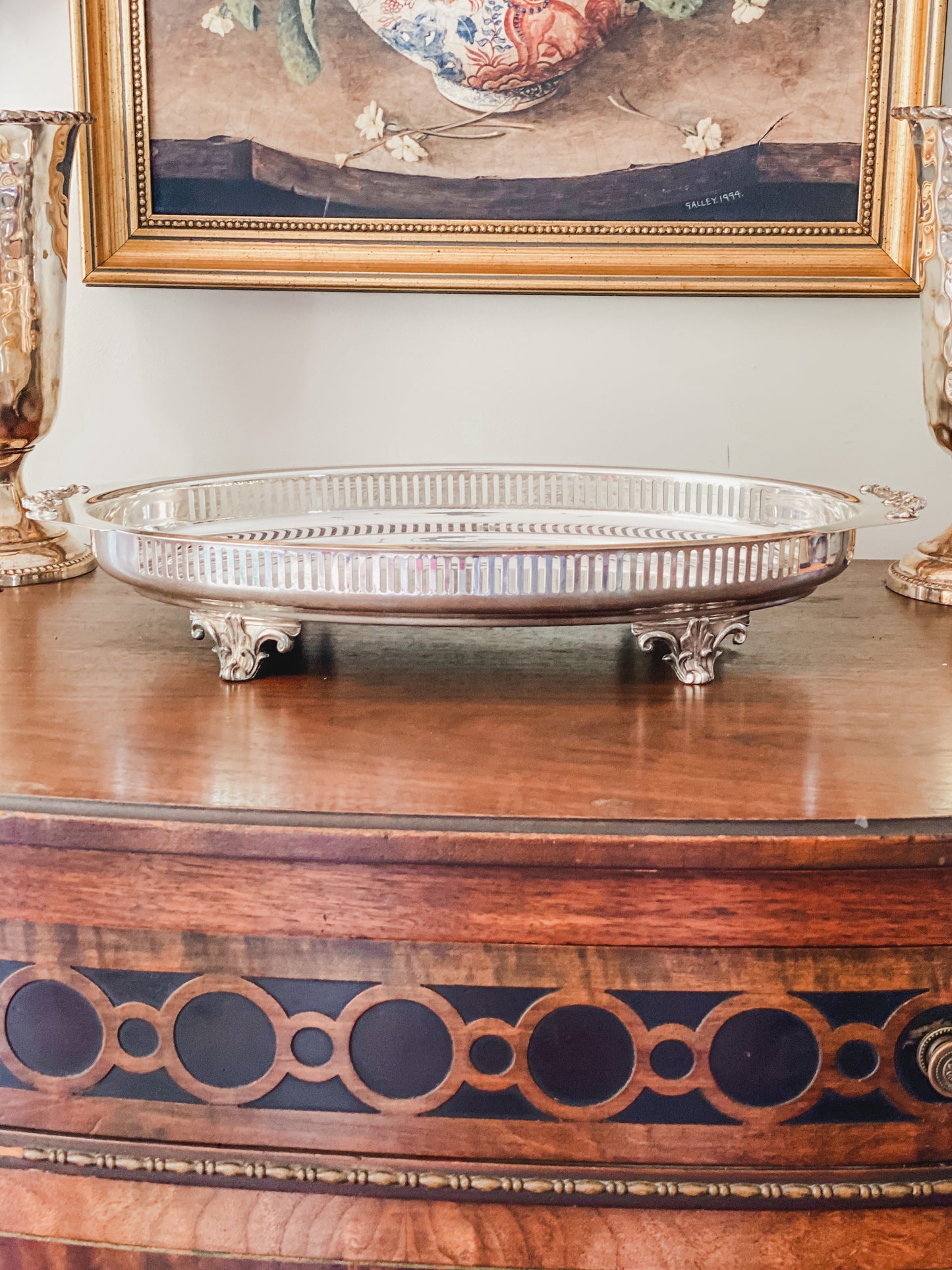 Outstanding Antique Silver Gallery Tray