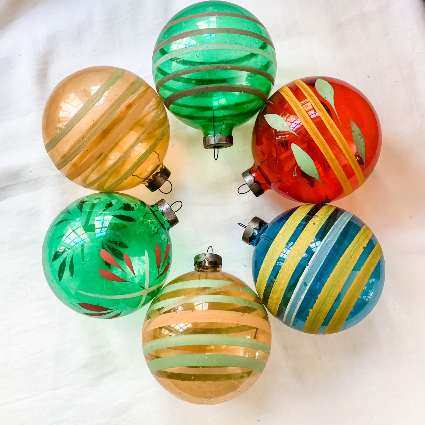 6 Large Antique  Transluscent Glass Balls