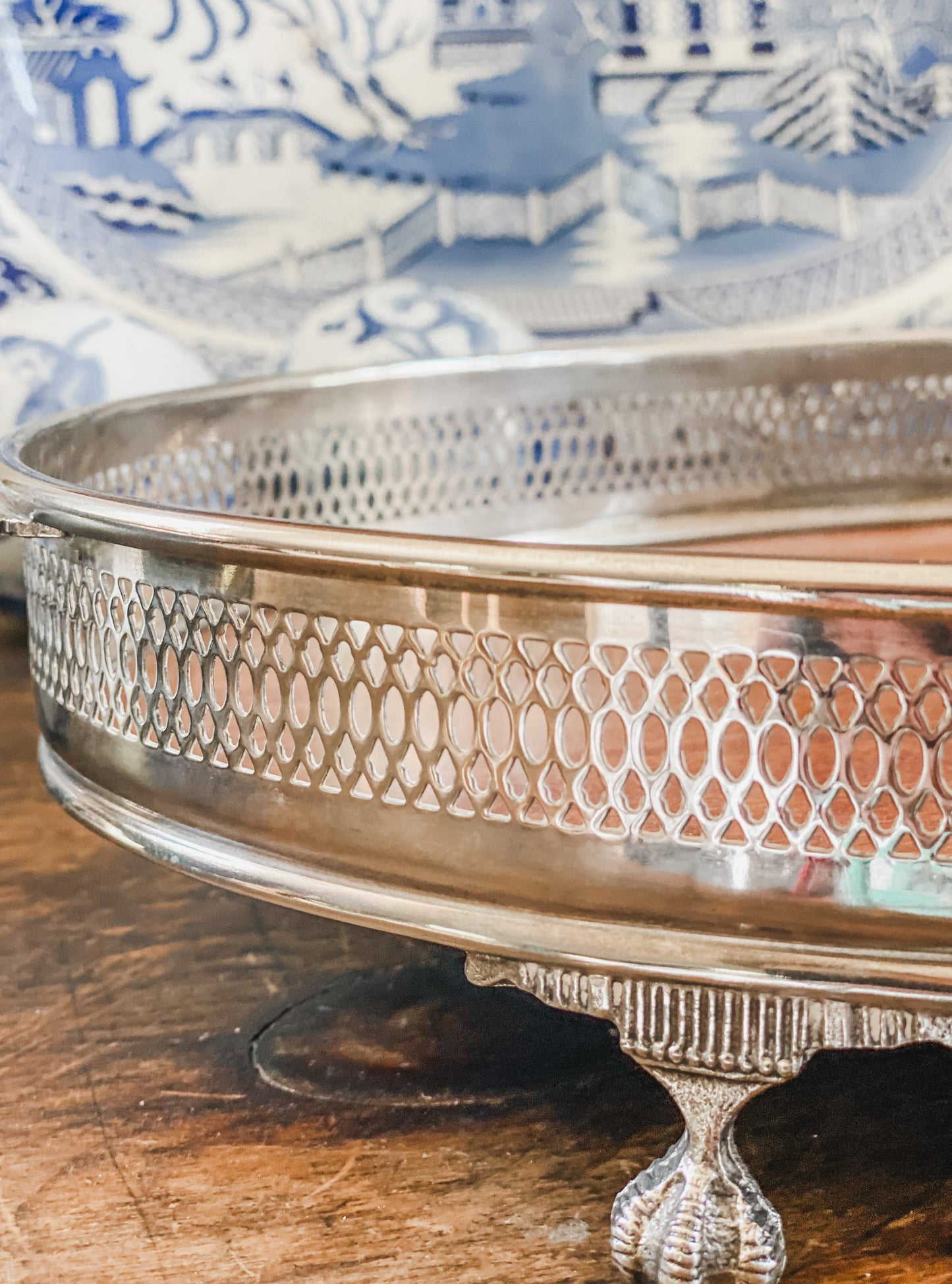 Large Gallery Tray with Pierced Sides and Handles