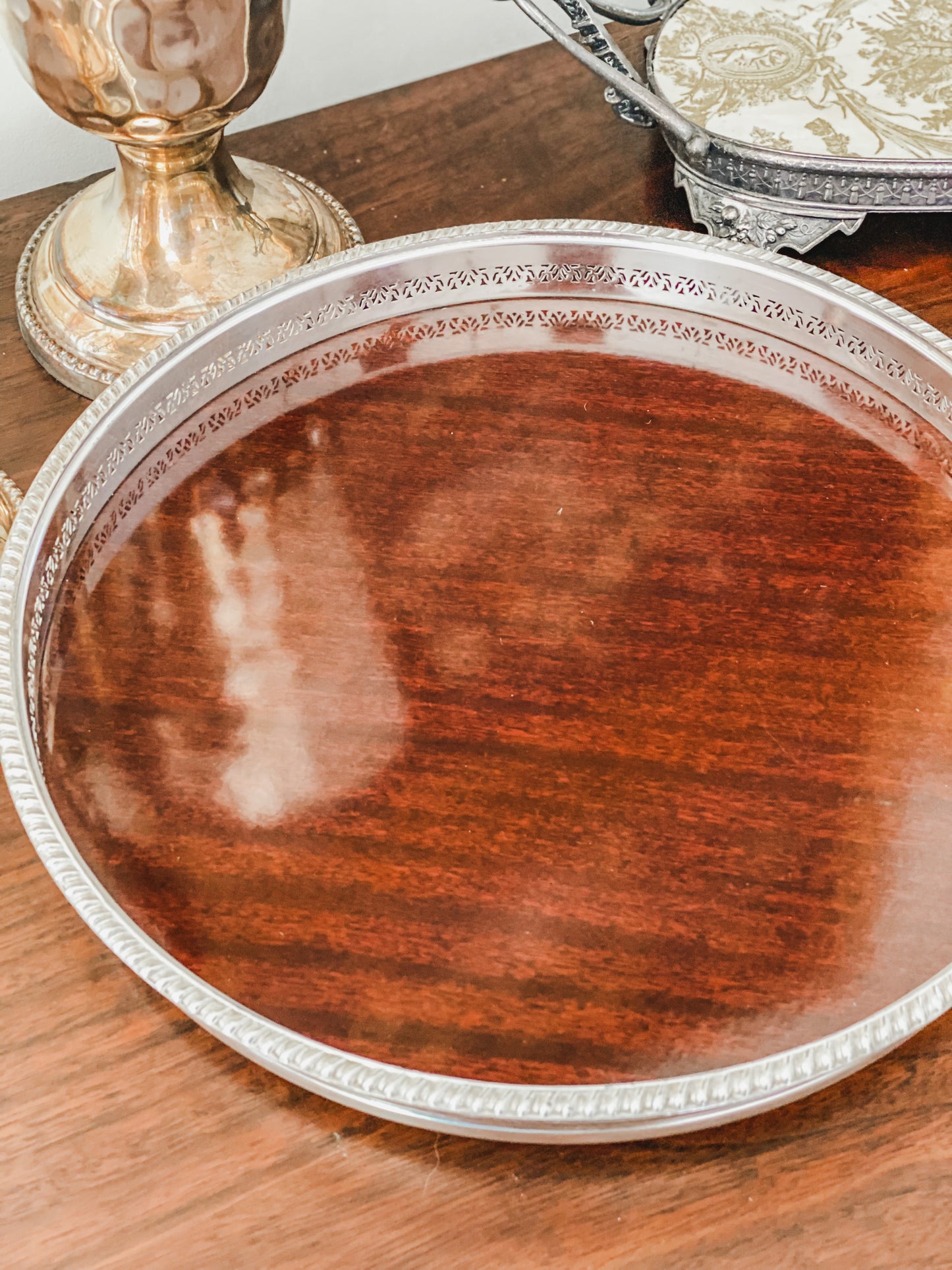 Round Antique Reticulated Silver Tray