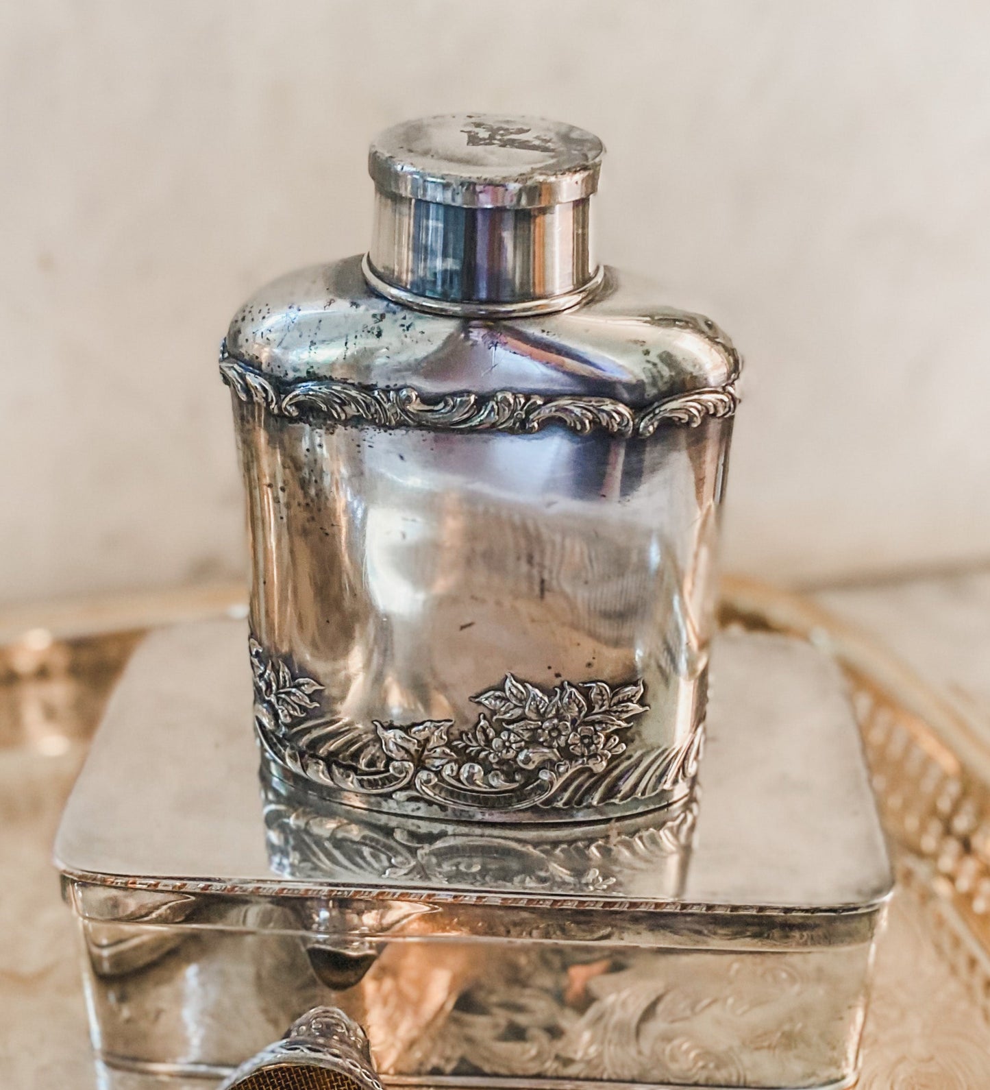 Antique Liquor Flask With Shot Glass Lid