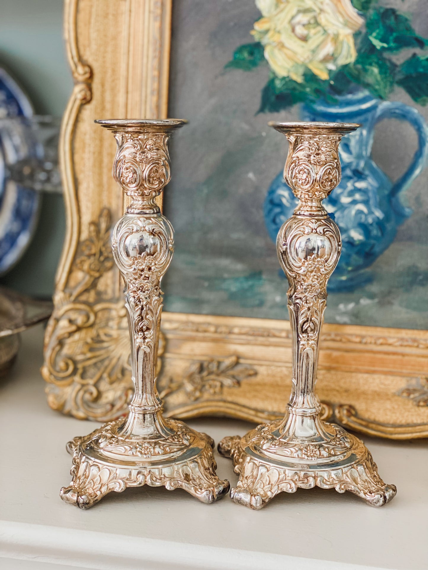Gorgeous Antique Repousse Candlesticks