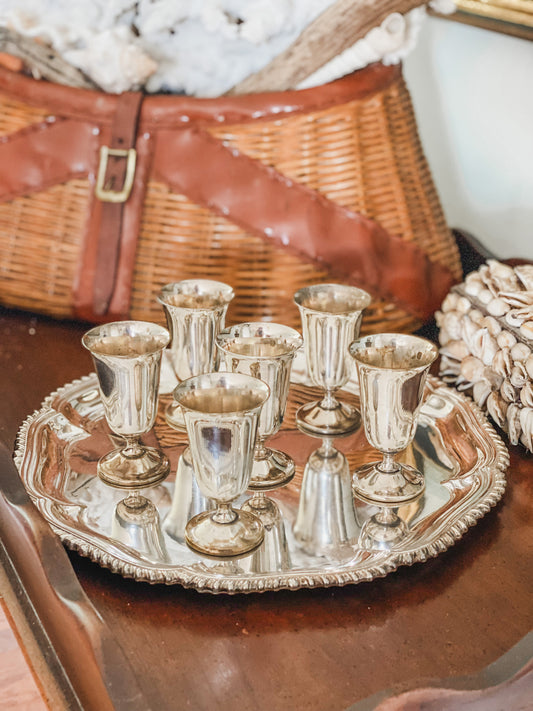 Set of 6 Elegant Liqueur Glasses and Tray