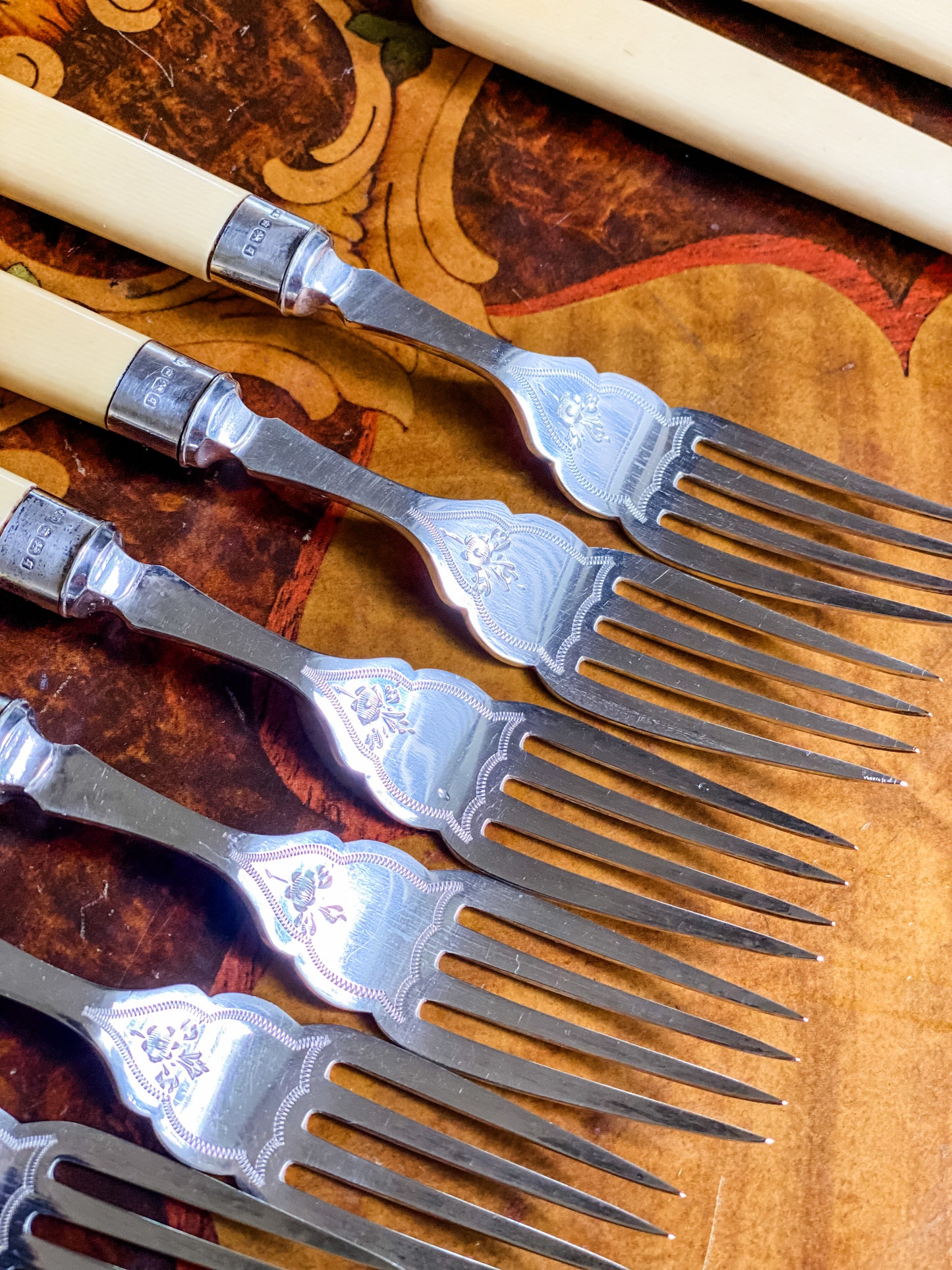 Engraved Antique English Flatware with Service for Six