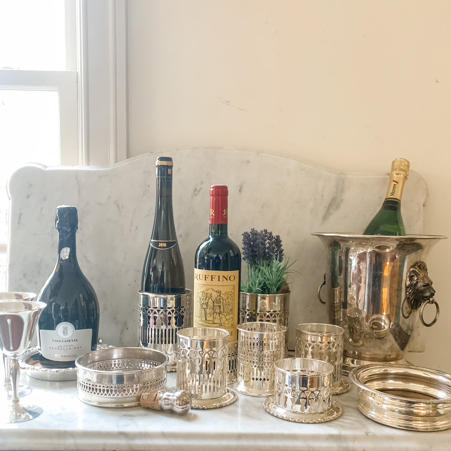 Very large Reticulated Antique Silver Bottle Holders