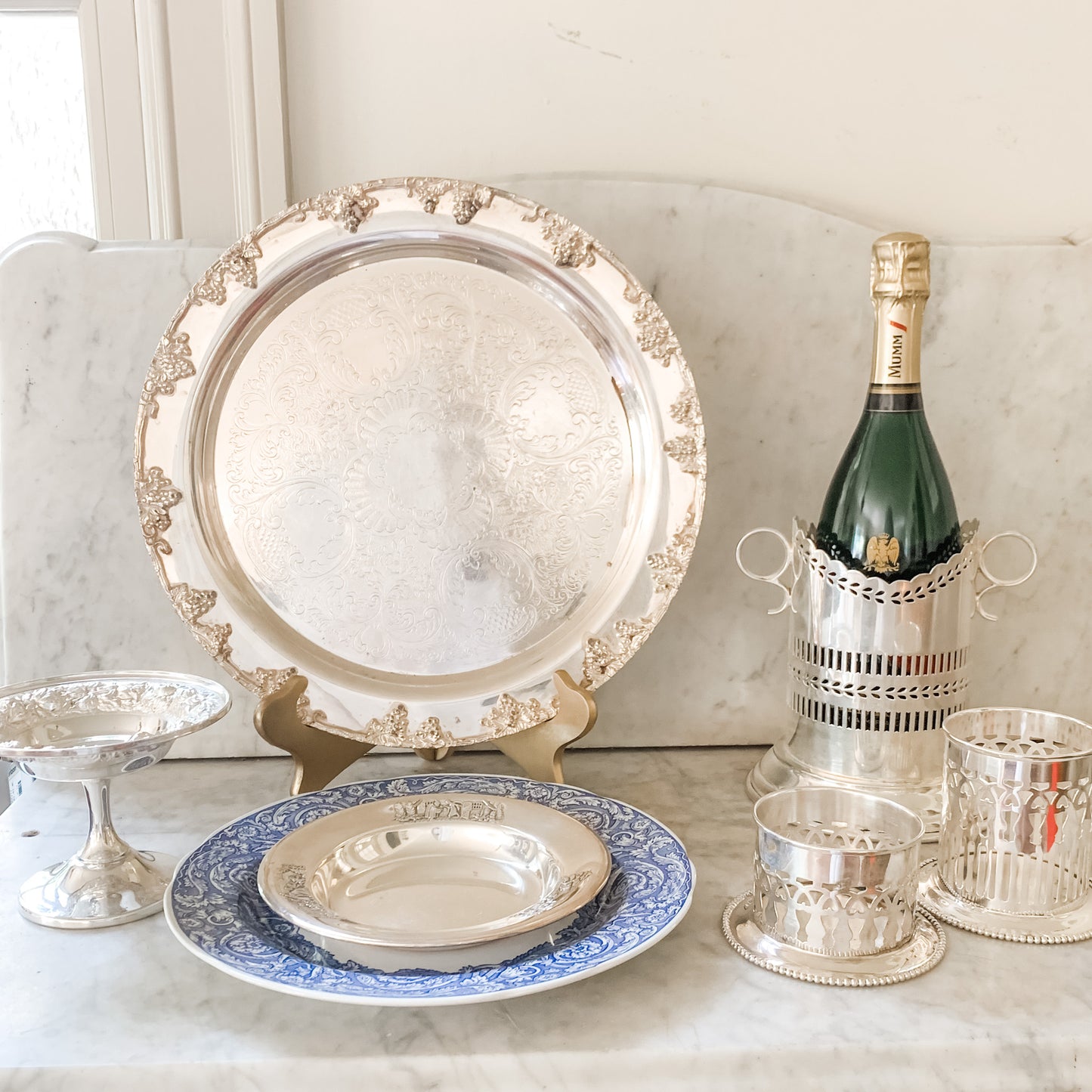 Heavy Silver Plate Tray with Grapevine trim