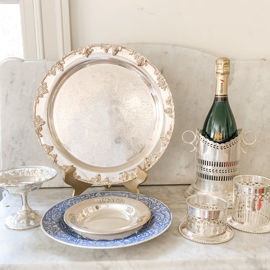 Heavy Silver Plate Tray with Grapevine trim