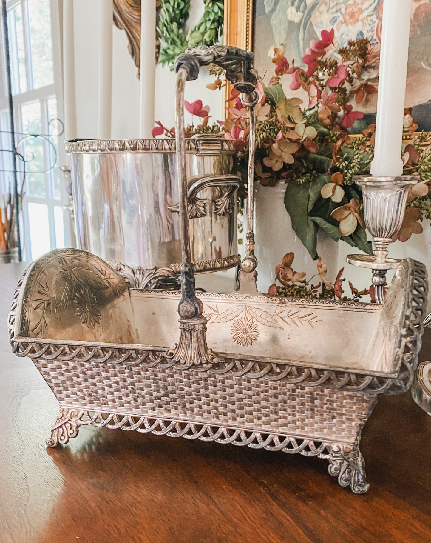 Fabulous Detailed Antique Quadroupleplate Buck Basket