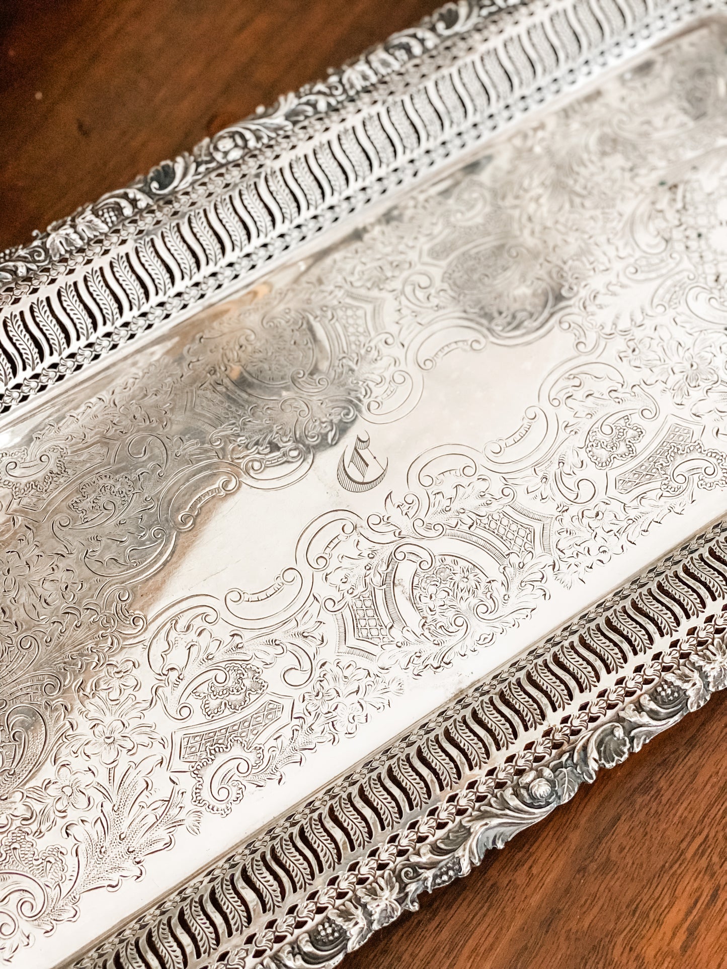 Outstanding English Antique 2 Foot Rectangular Pierced Tray