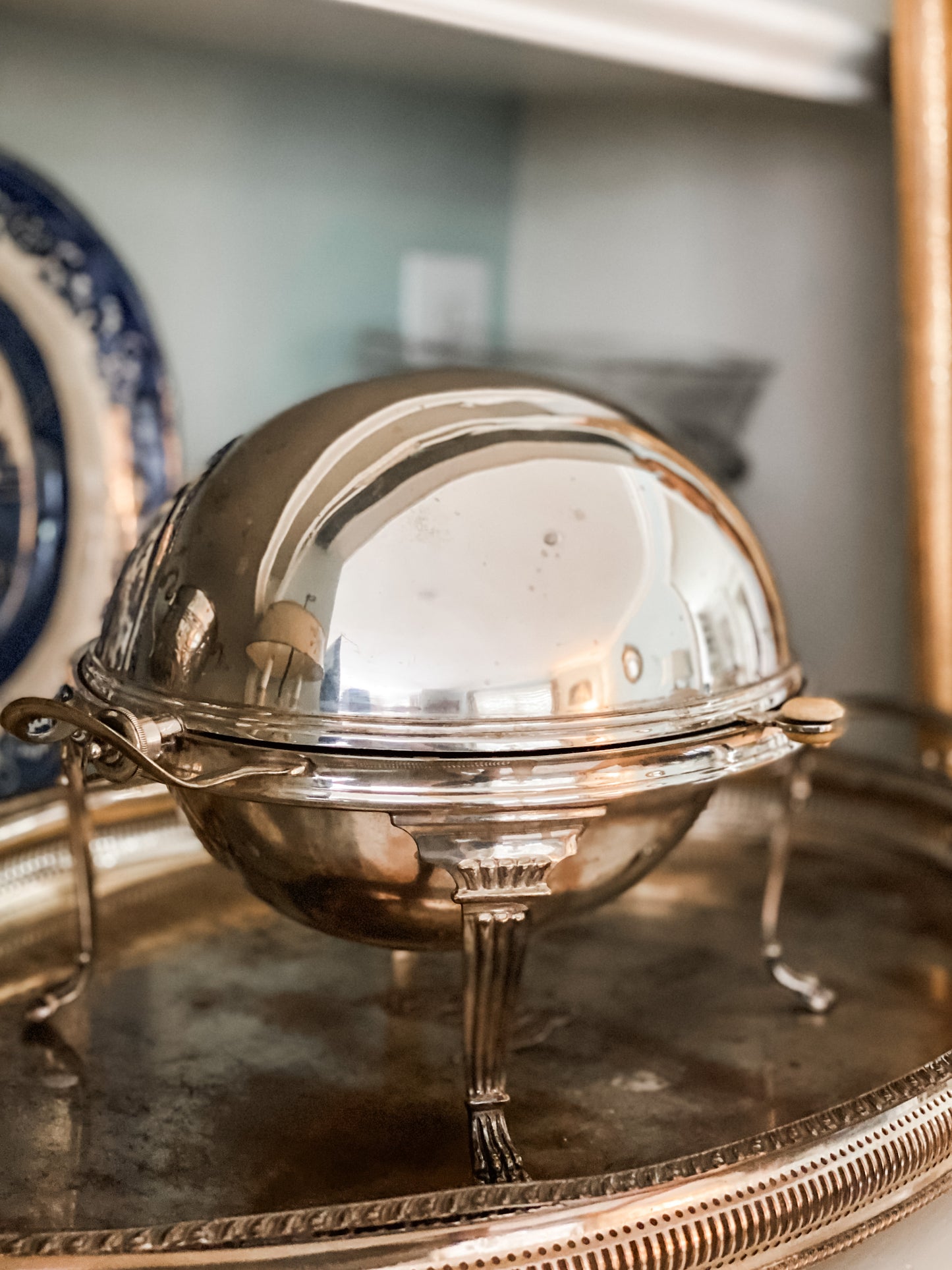Antique Revolving Dome Silver Server (on the right )