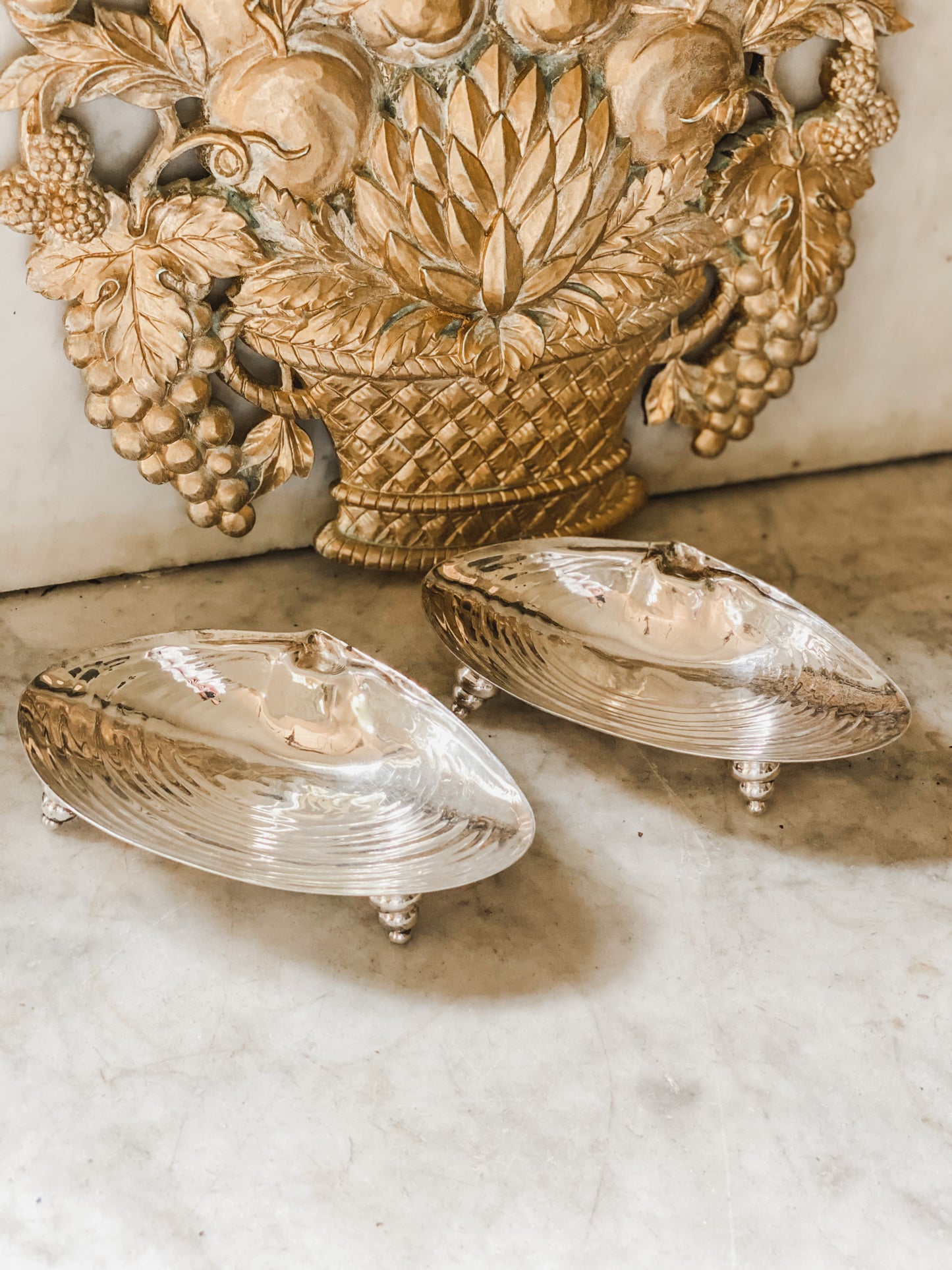 Two Wonderful Antique Silver Clam Shells