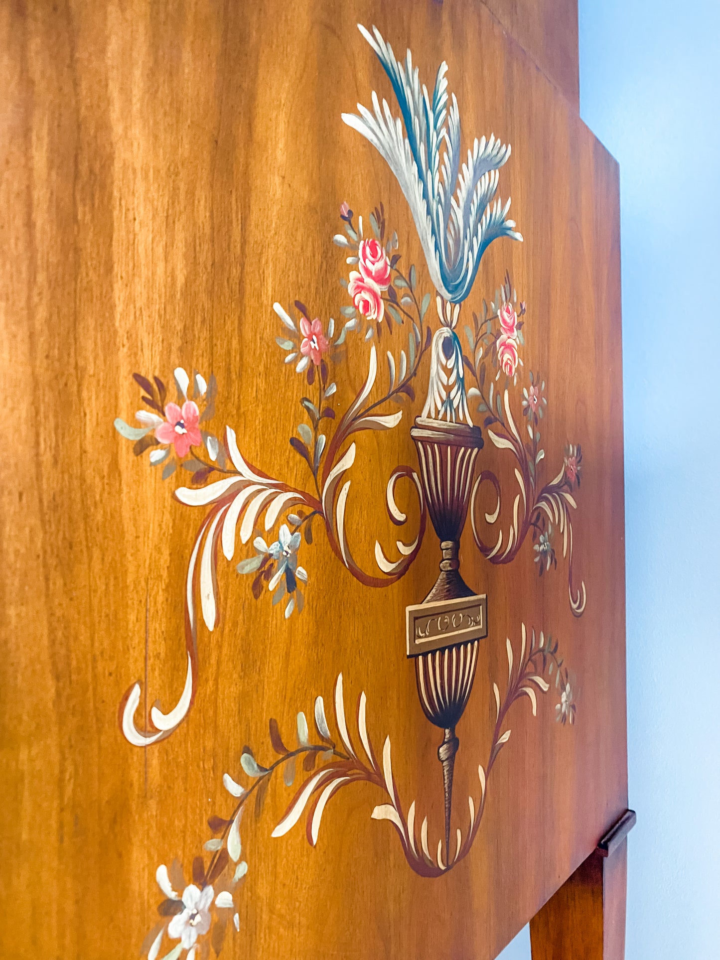 Gorgeous Hand Painted Adams Style Roll Top Secretary