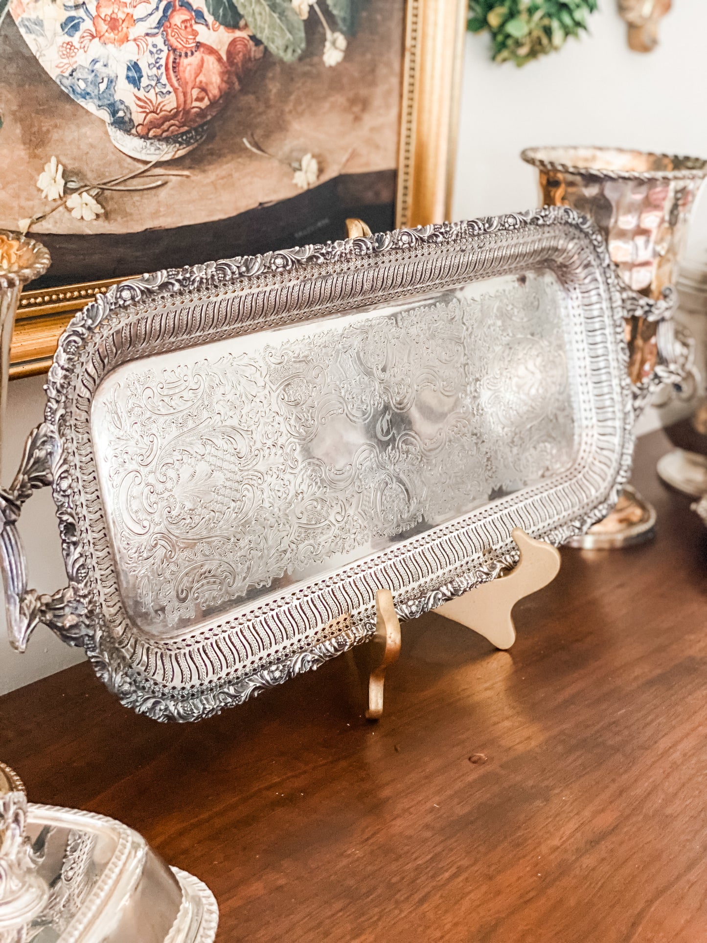 Outstanding English Antique 2 Foot Rectangular Pierced Tray