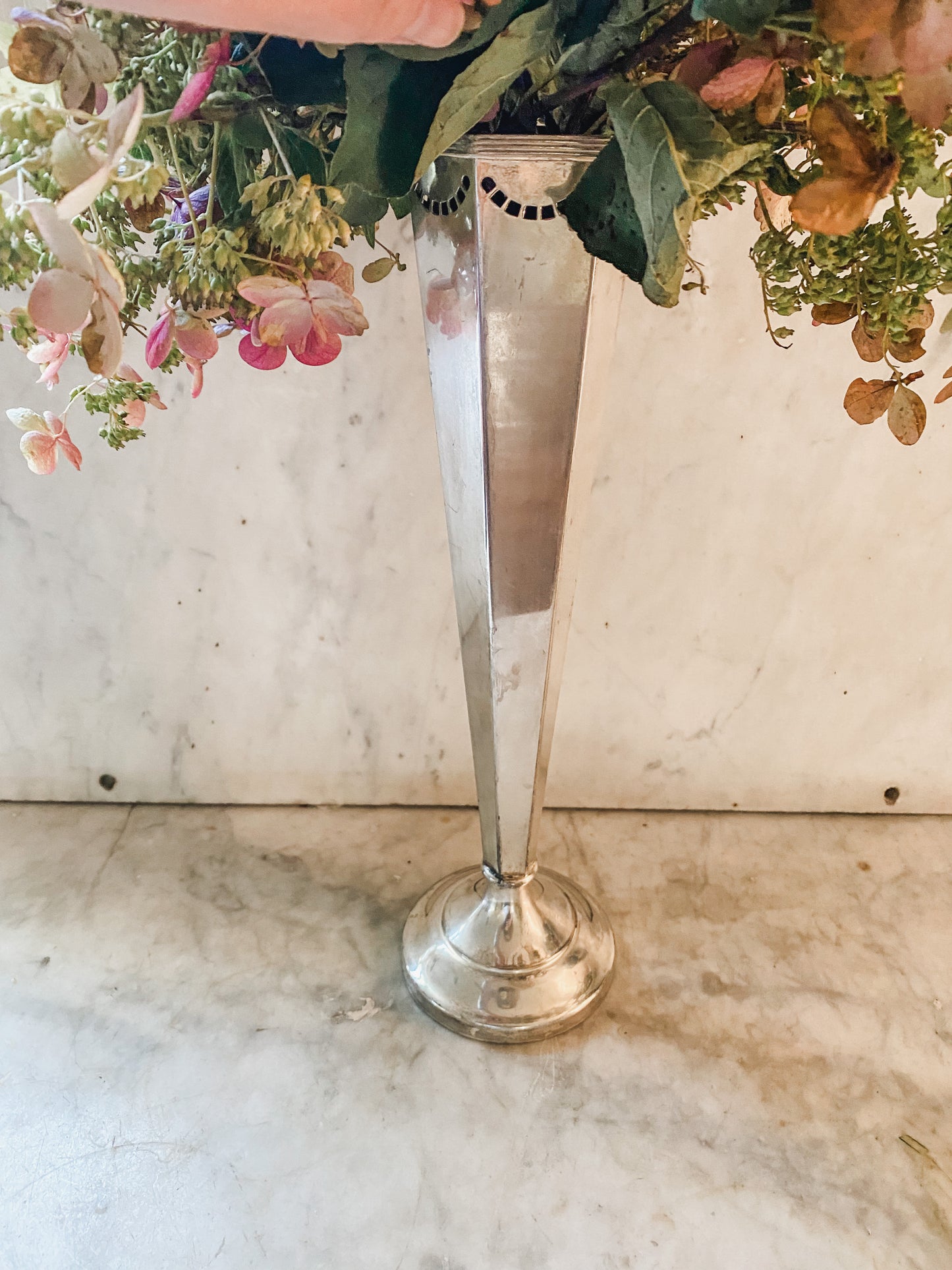 Large Silverplate Trumpet Vase