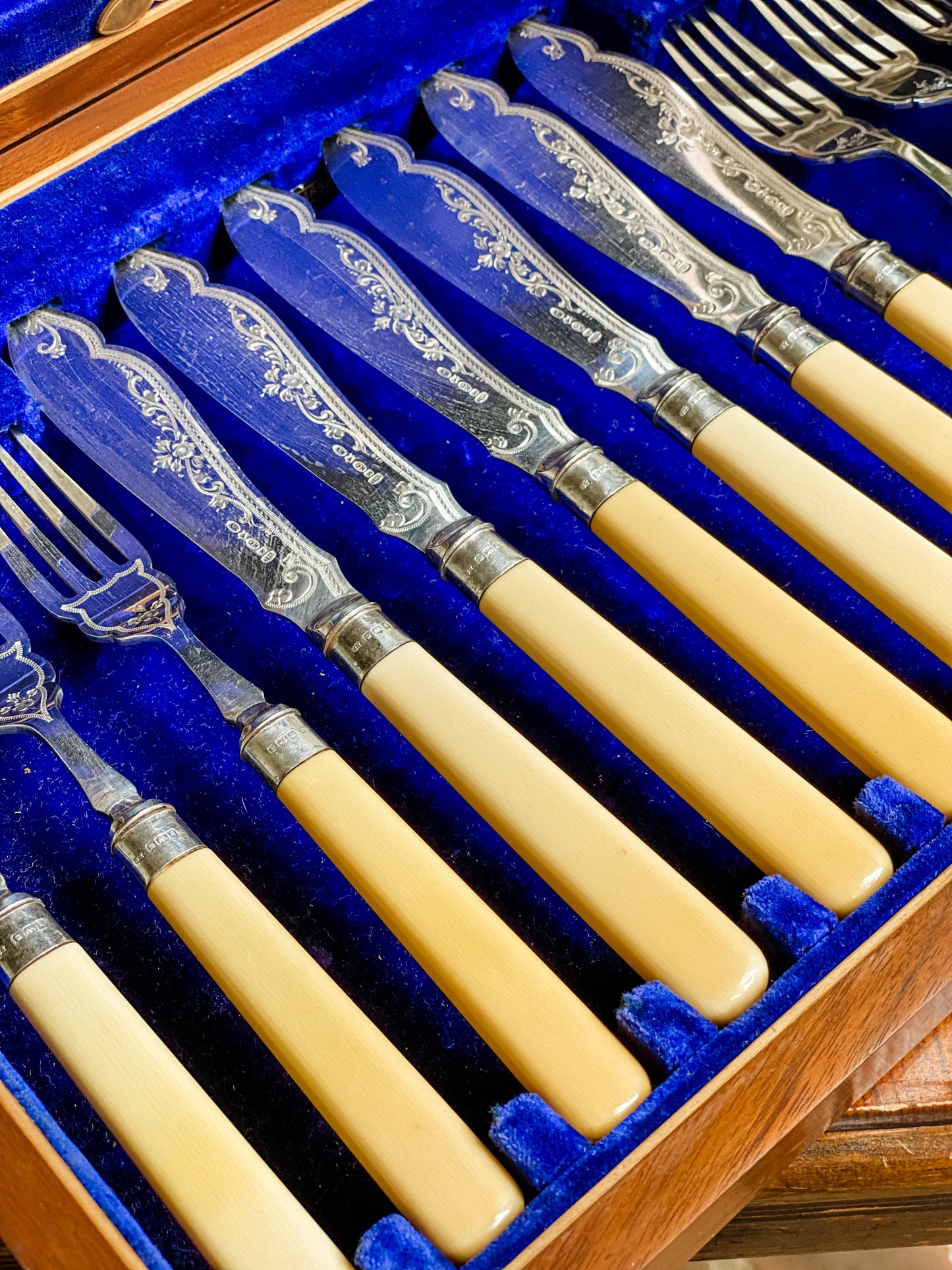 Engraved Antique English Flatware with Service for Six