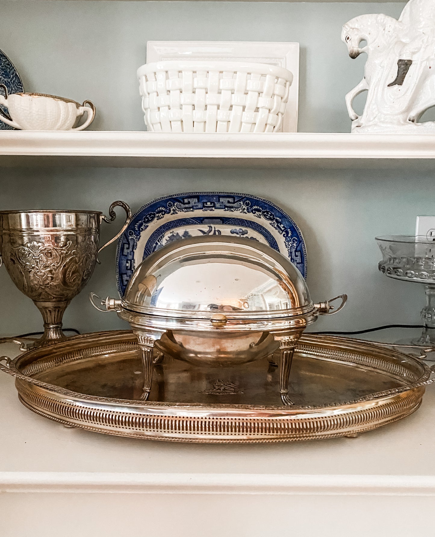 Antique Revolving Dome Silver Server (on the right )