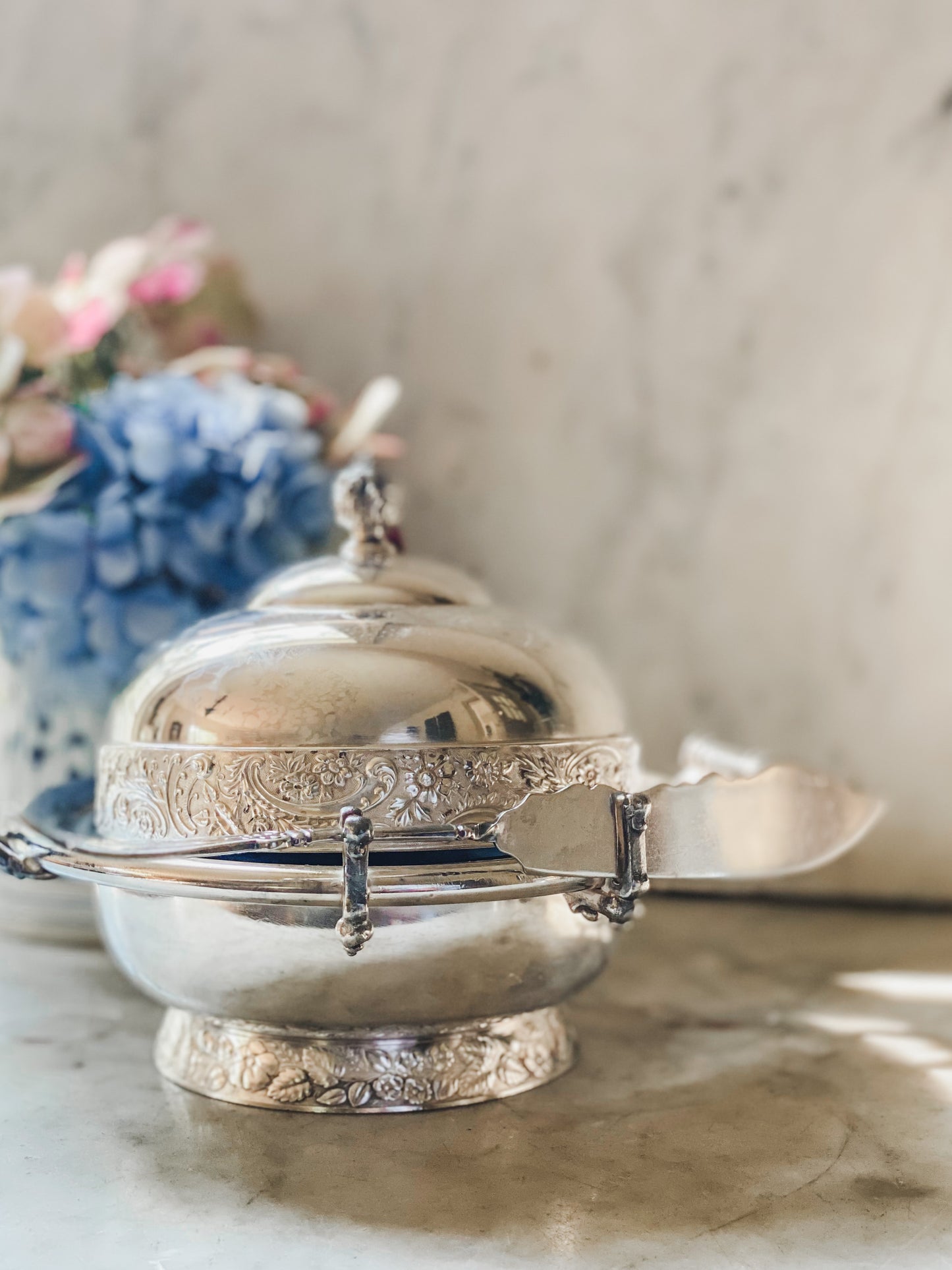 Gorgeous Antique  Butter Dish with Knife