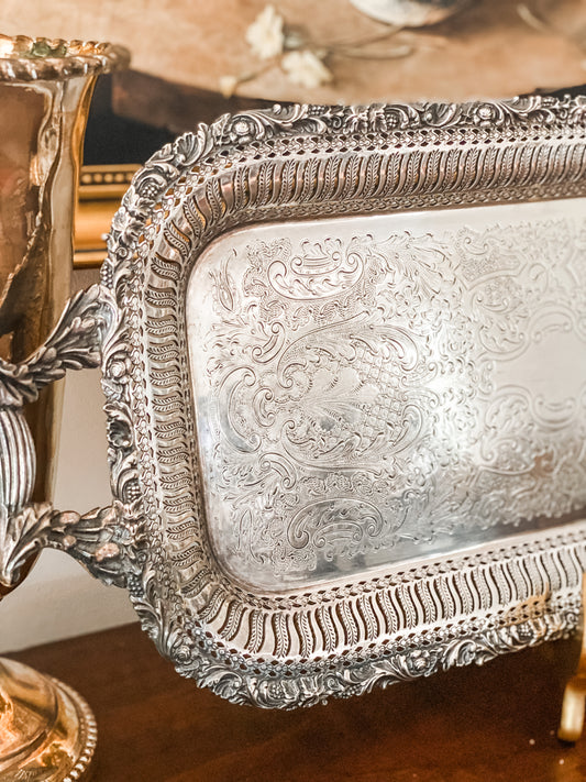 Outstanding English Antique 2 Foot Rectangular Pierced Tray