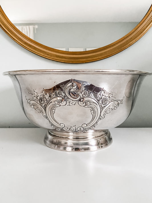 Huge Hand Chased Repousse Centerpiece Bowl
