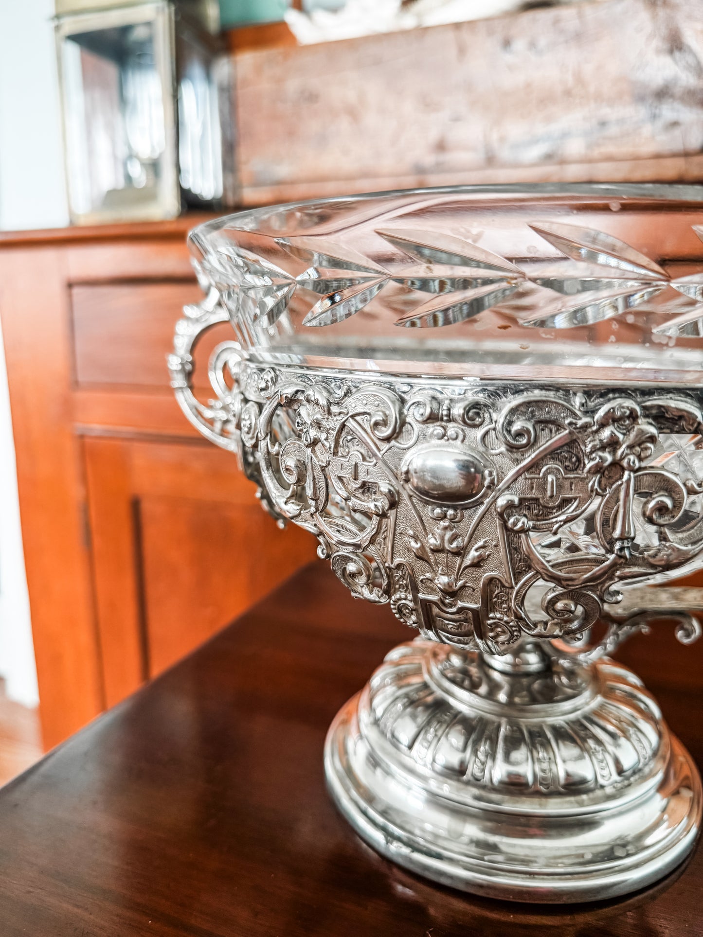 Antique WMF German Silverplate & Cut Crystal Centerpiece Bowl
