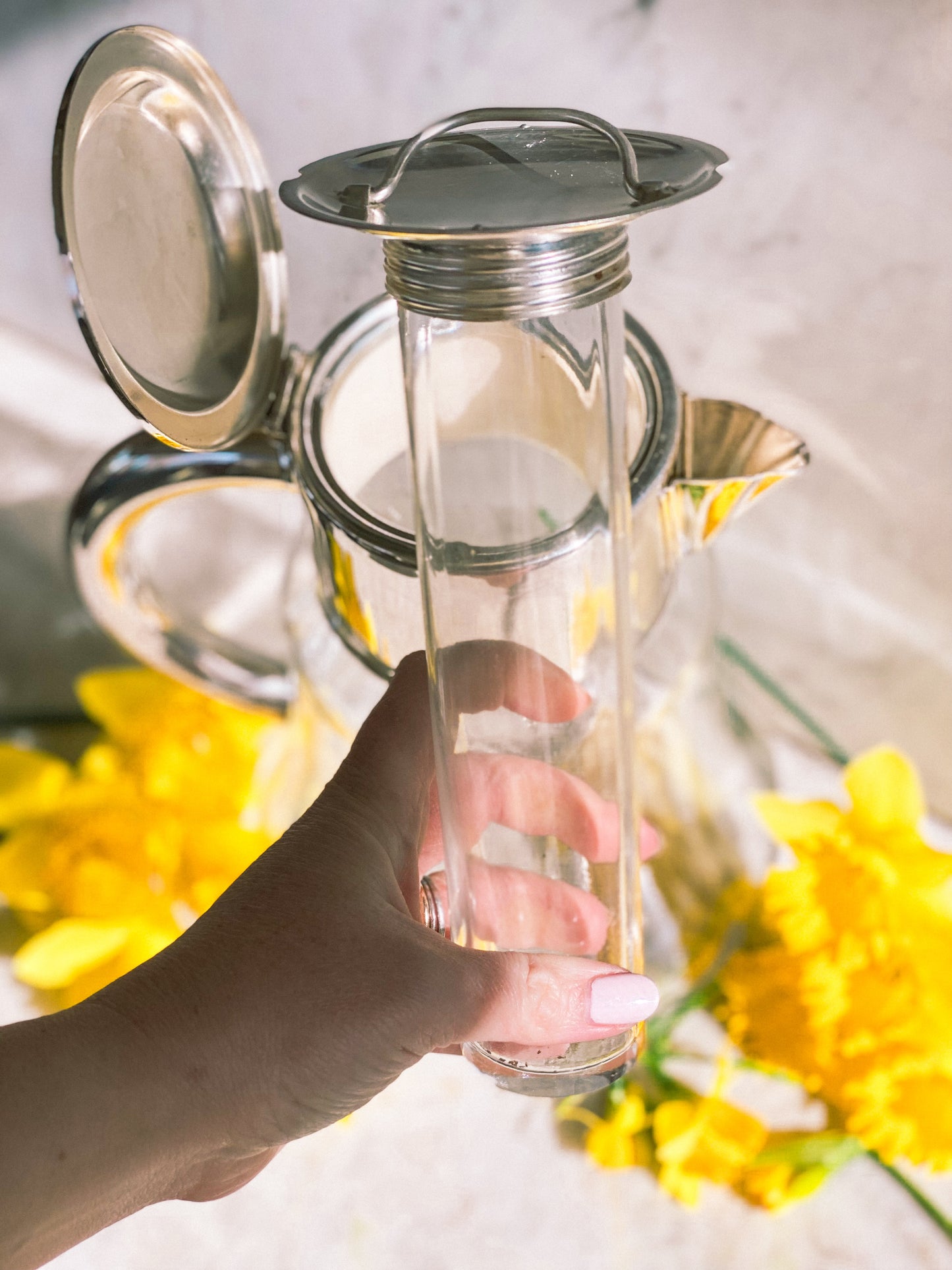Early 1900s Antique Water Pitcher with Freezable Insert & Strainer