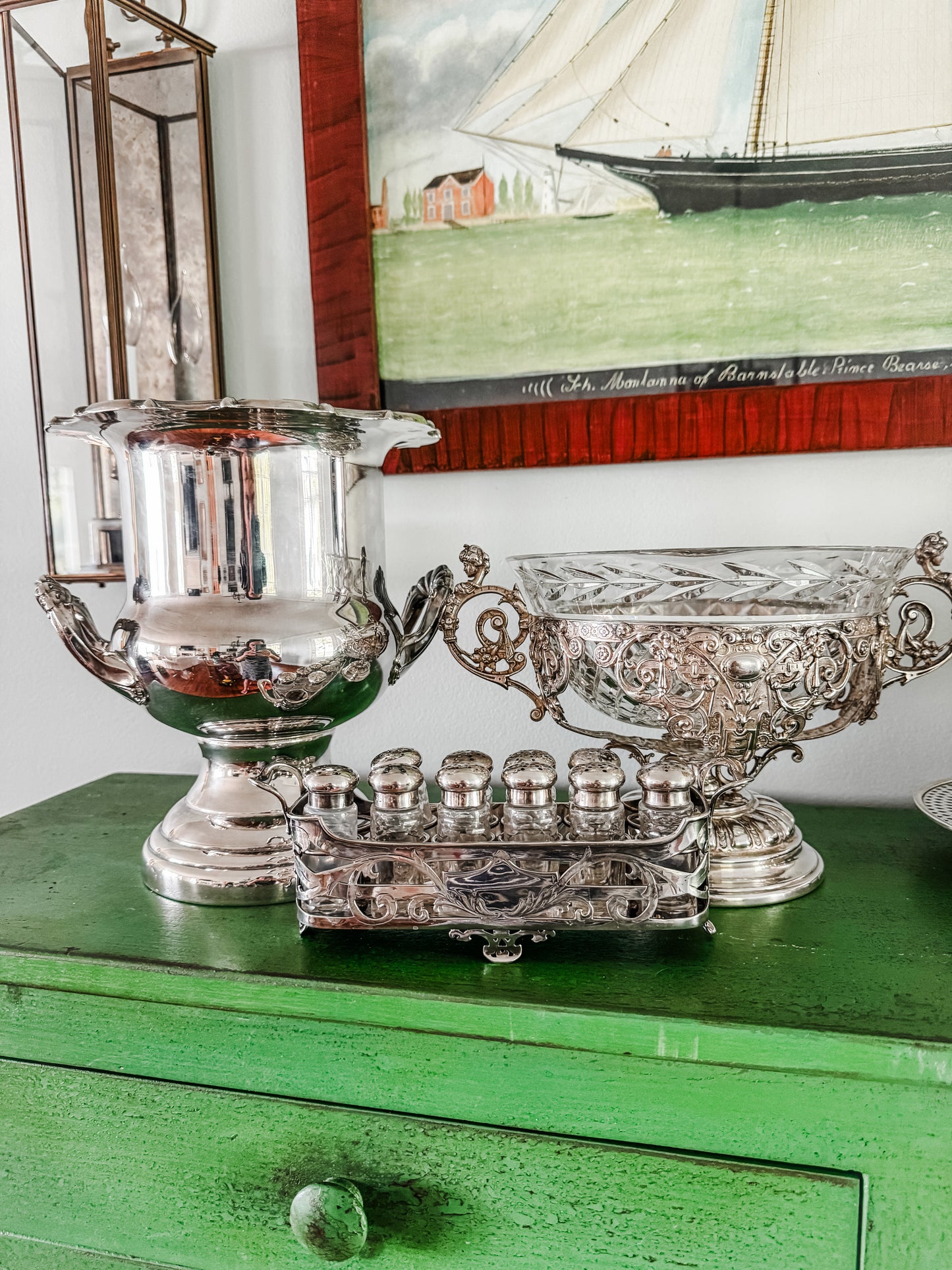 Antique WMF German Silverplate & Cut Crystal Centerpiece Bowl