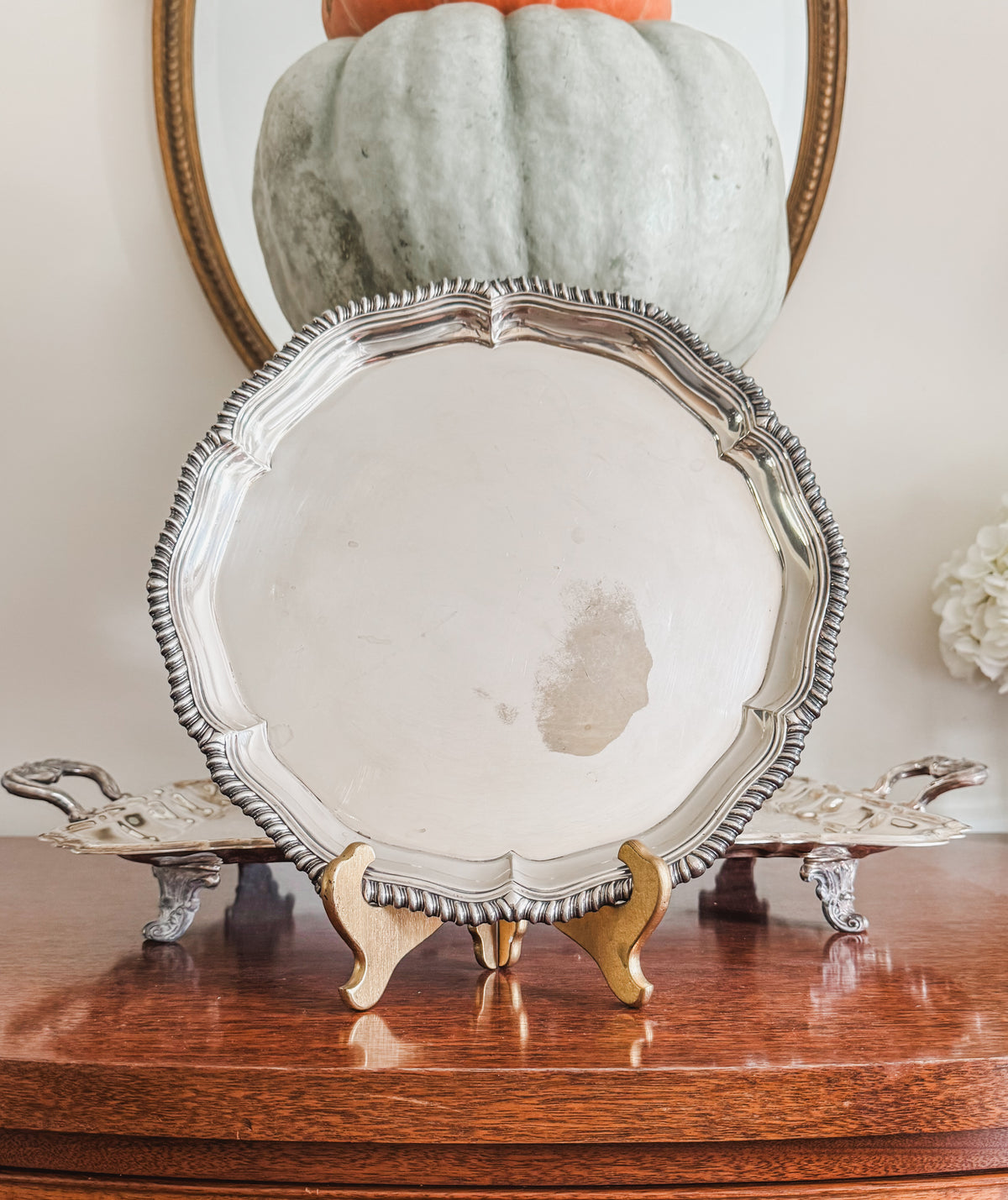 Highly Collectible Antique 1909 Elkington & Co. Footed Silverplate Tray