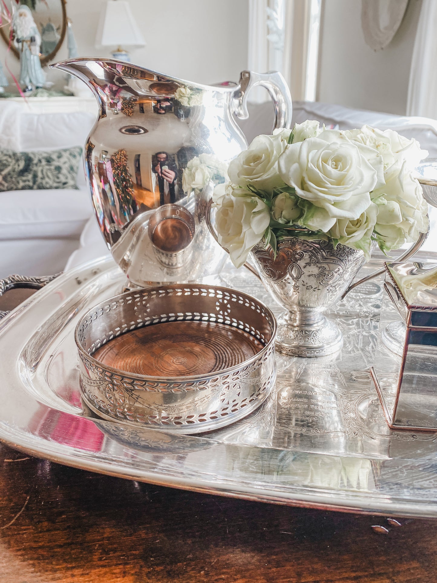 Kirk-Stieff Silverplate Bottle Coaster with Punched Rim and Wooden Insert